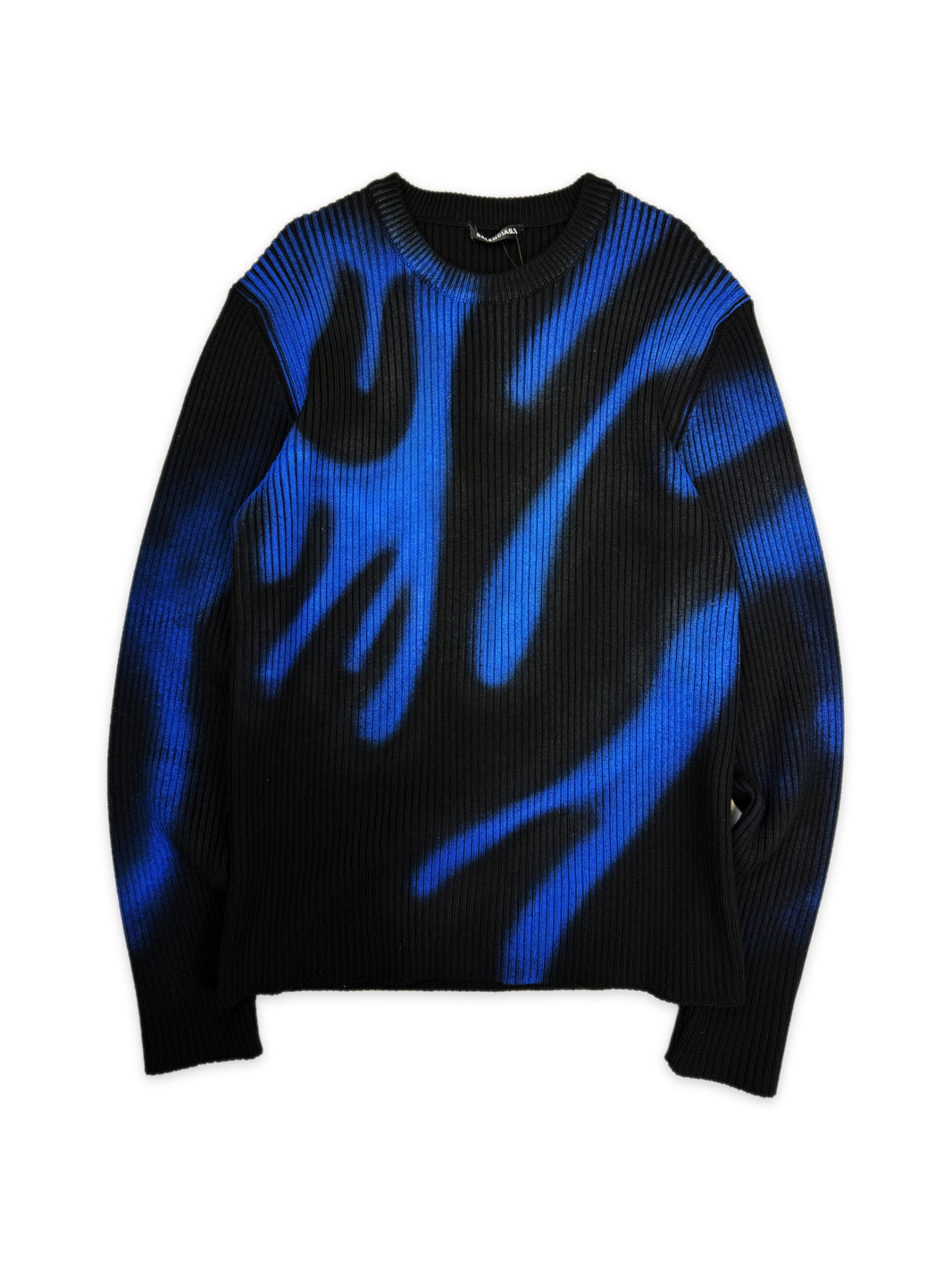SS19 Balenciaga ‘Flame’ Knitted Blue / Black Heavy Weight Sweater