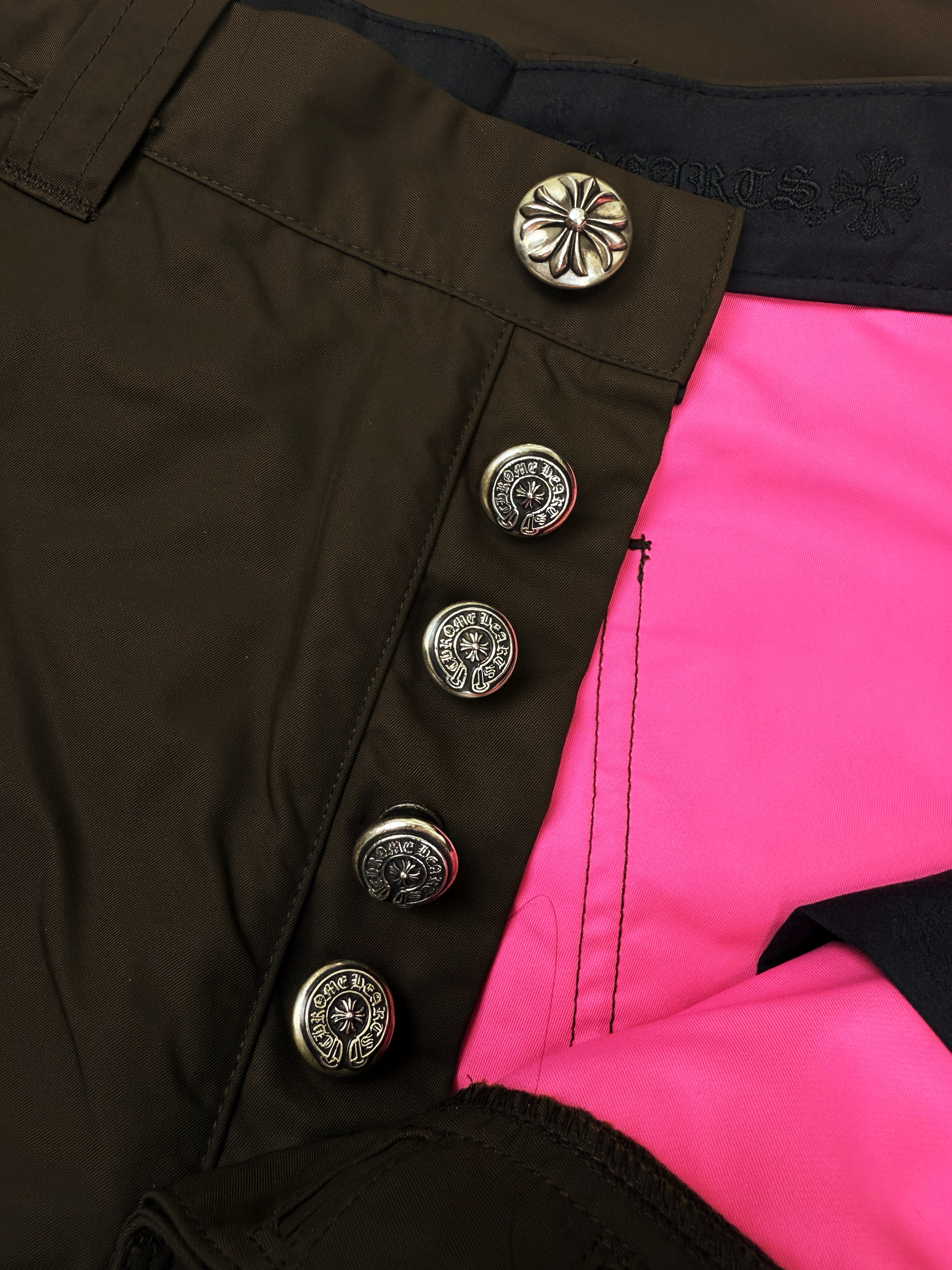 Chrome Hearts Pink Patch Leather Double Knee Brown Carpenter Pants