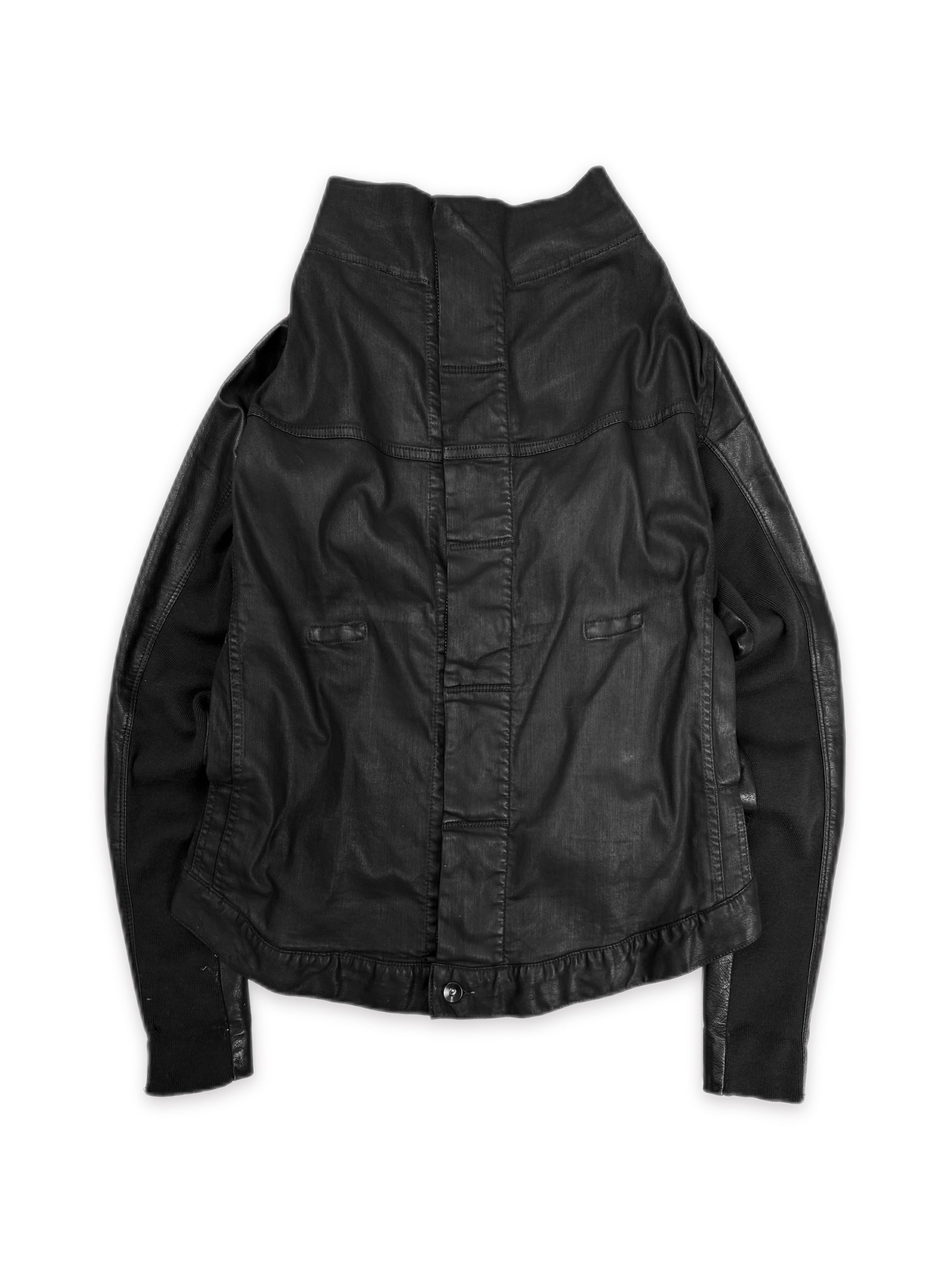 Rick Owens DRKSHDW Waxed Black Denim / Leather Cropped Jacket