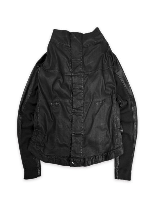 Rick Owens DRKSHDW Waxed Black Denim / Leather Cropped Jacket