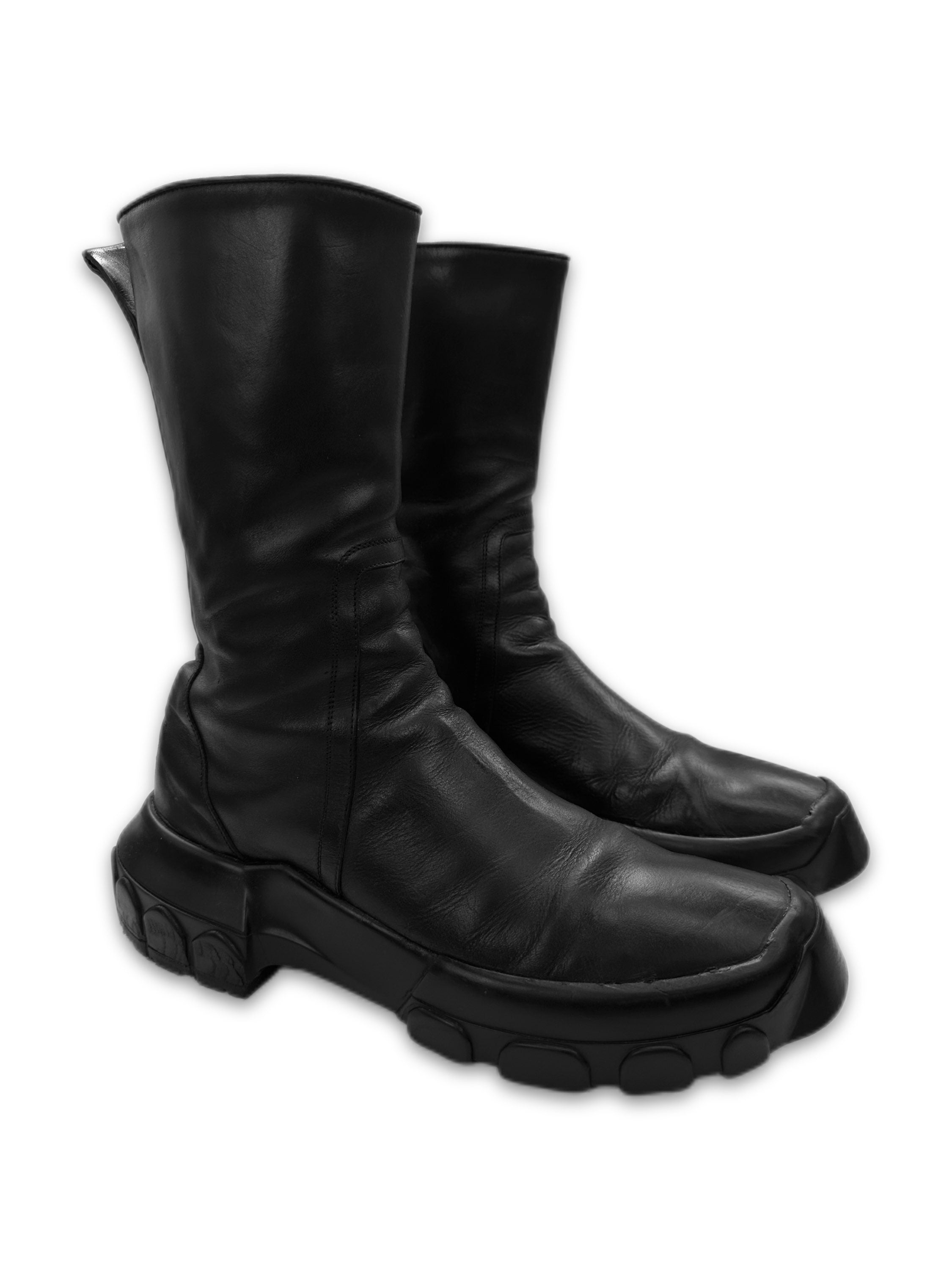 2010s Rick Owens Black Leather Tractor Platform Boots