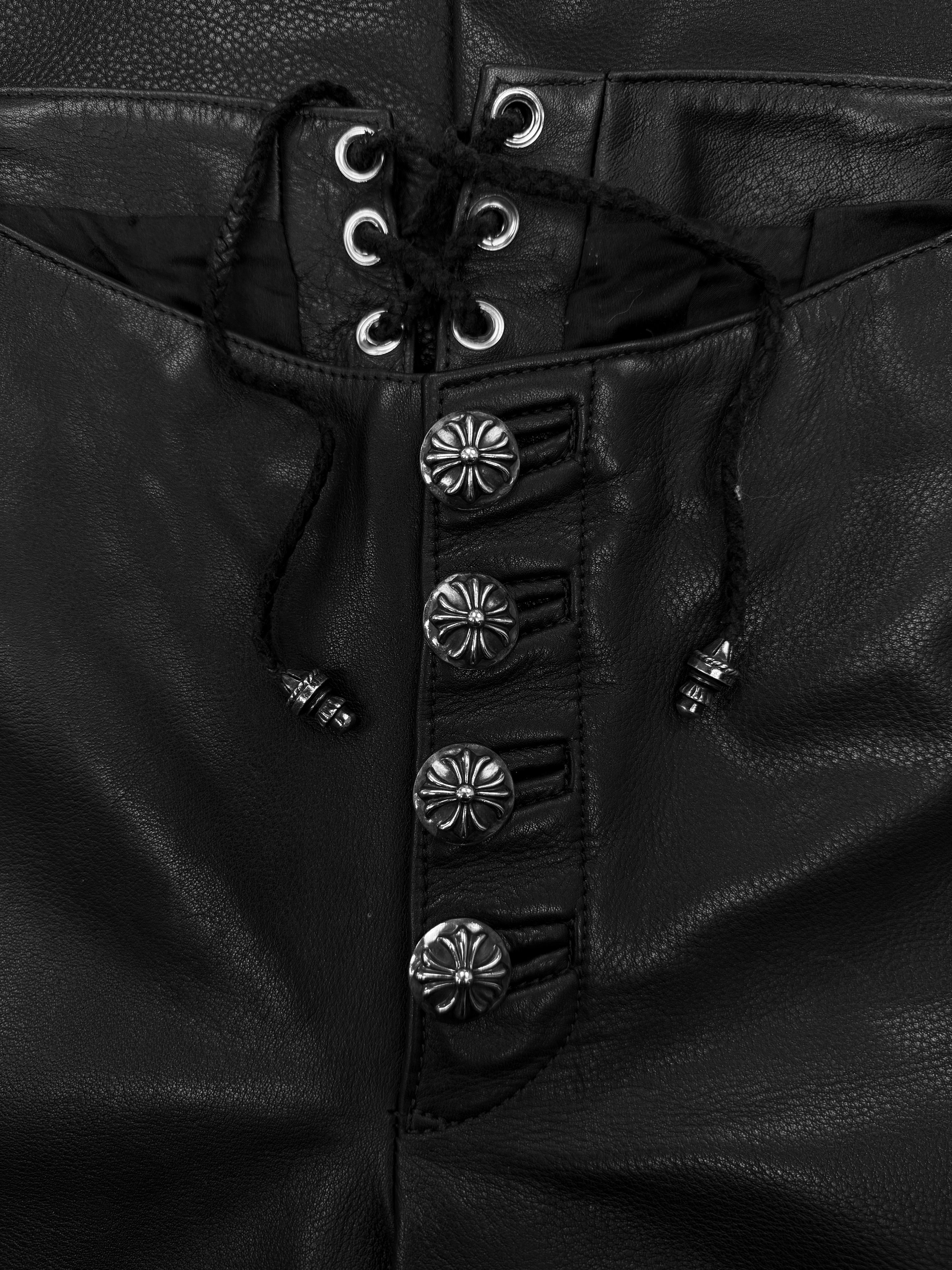 Chrome Hearts 1/1 Fleur Knee Leather Lace Corset Pants