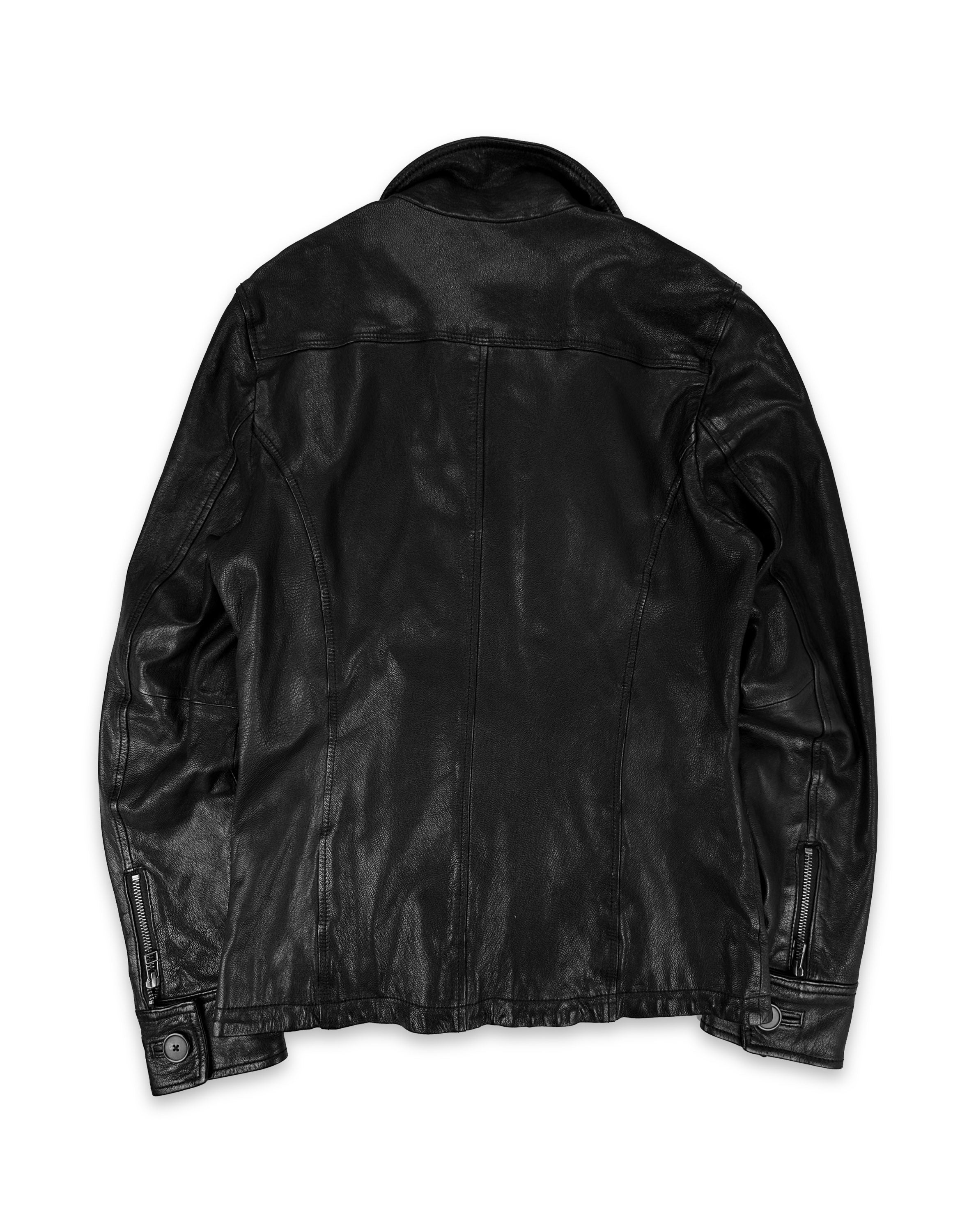 00s Tete Homme Black Leather High Neck Biker Jacket