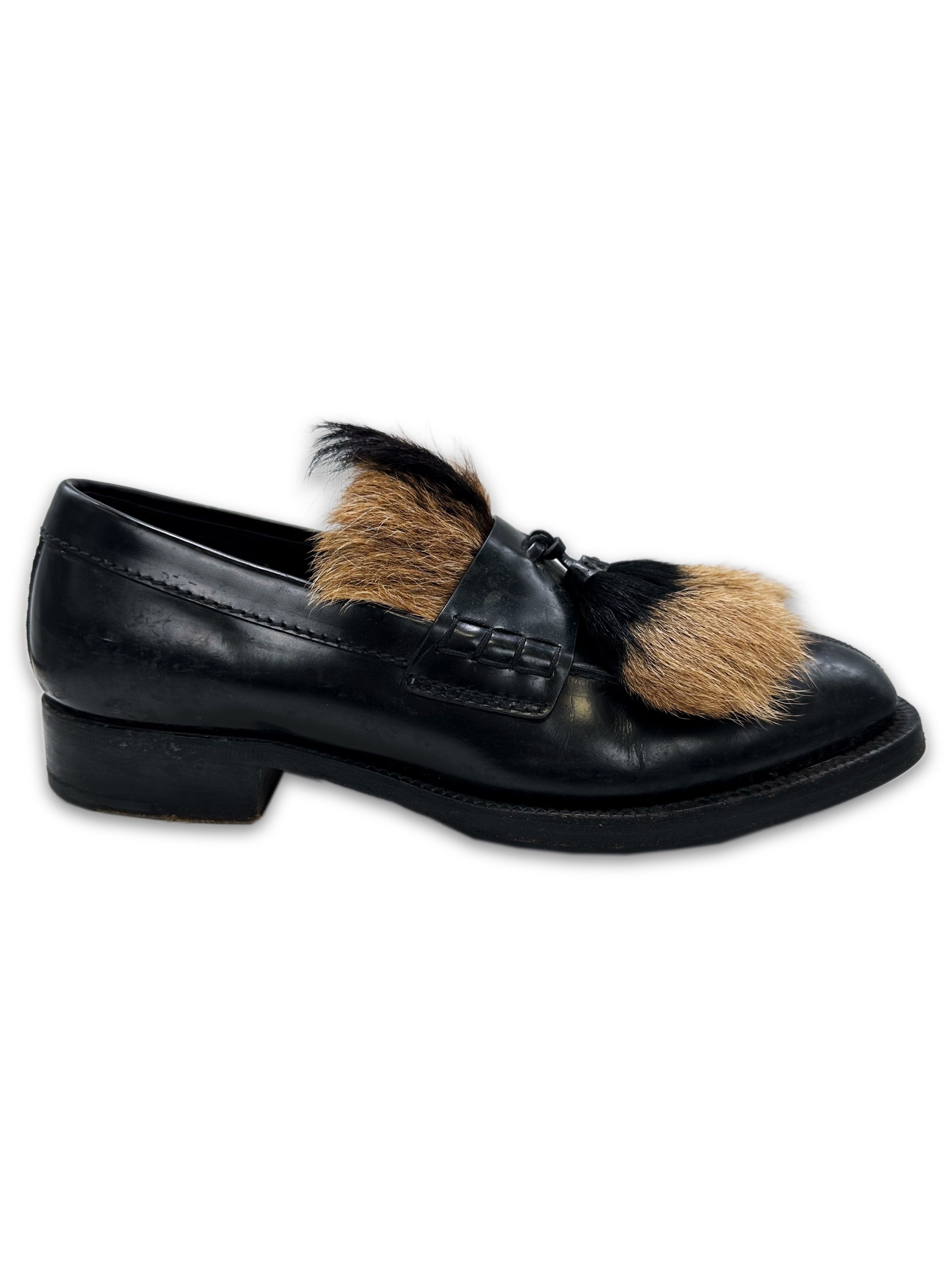 AW17 Prada Goat Fur Tassel Patent Leather Loafers