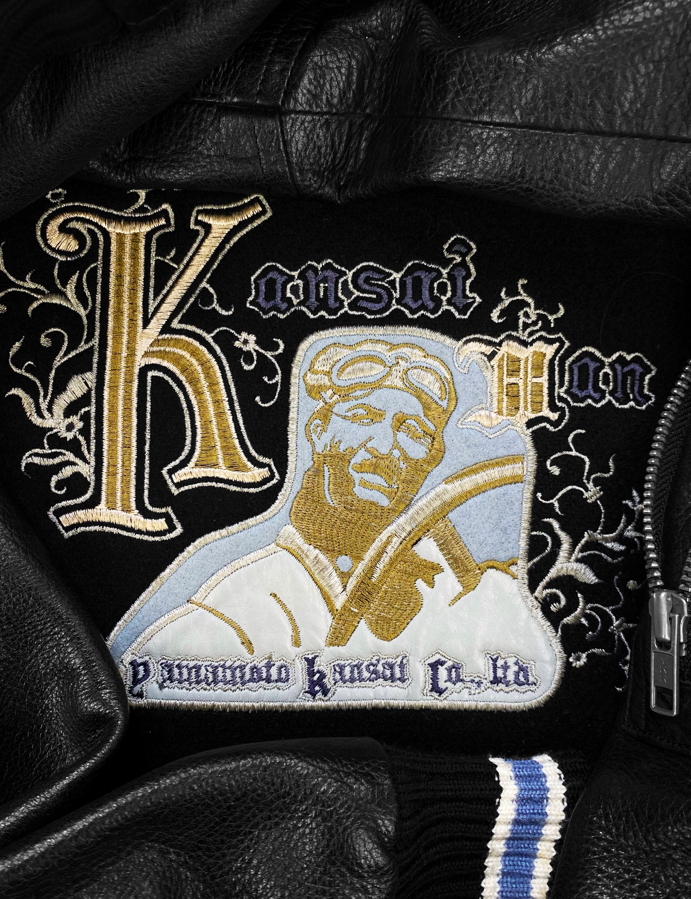 90s Kansai Yamamoto ‘SS100’ Leather Embroidered Varsity Jacket