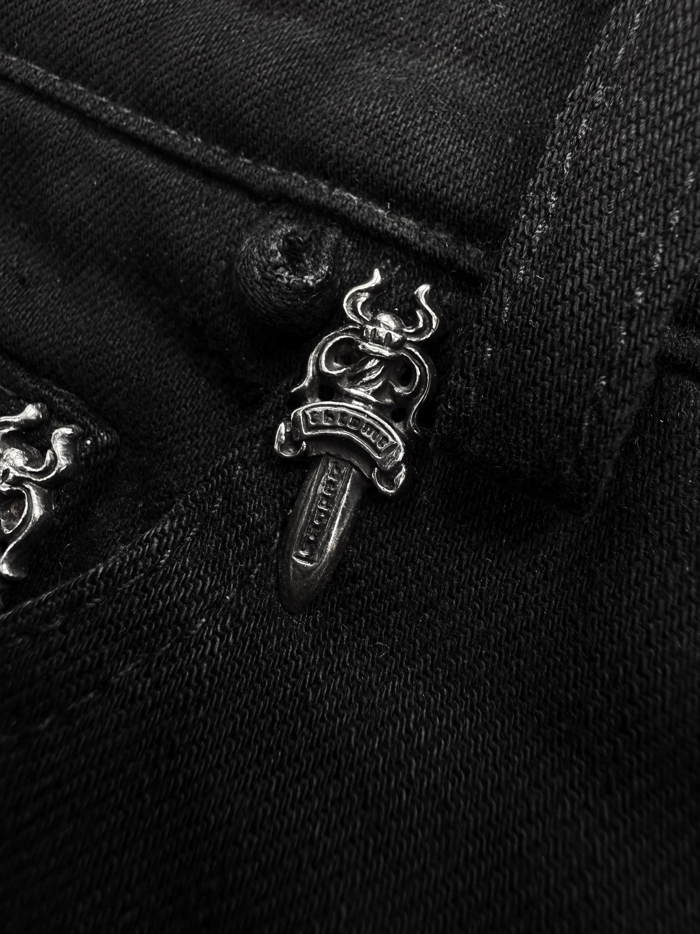 Chrome Hearts ‘Dagger’ Pendant Fleur Knee Black Denim Jeans