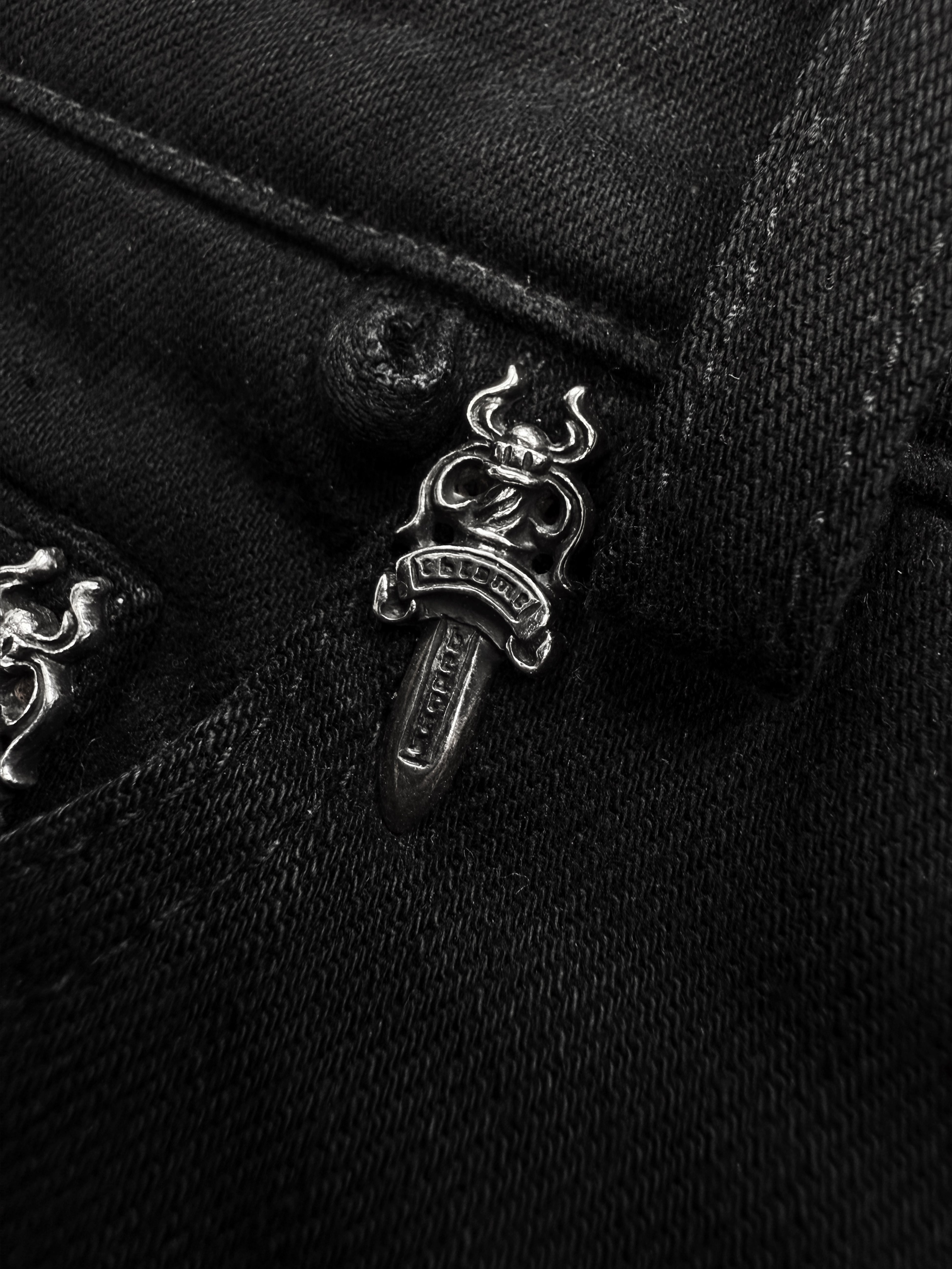 Chrome Hearts ‘Dagger’ Pendant Fleur Knee Black Denim Jeans