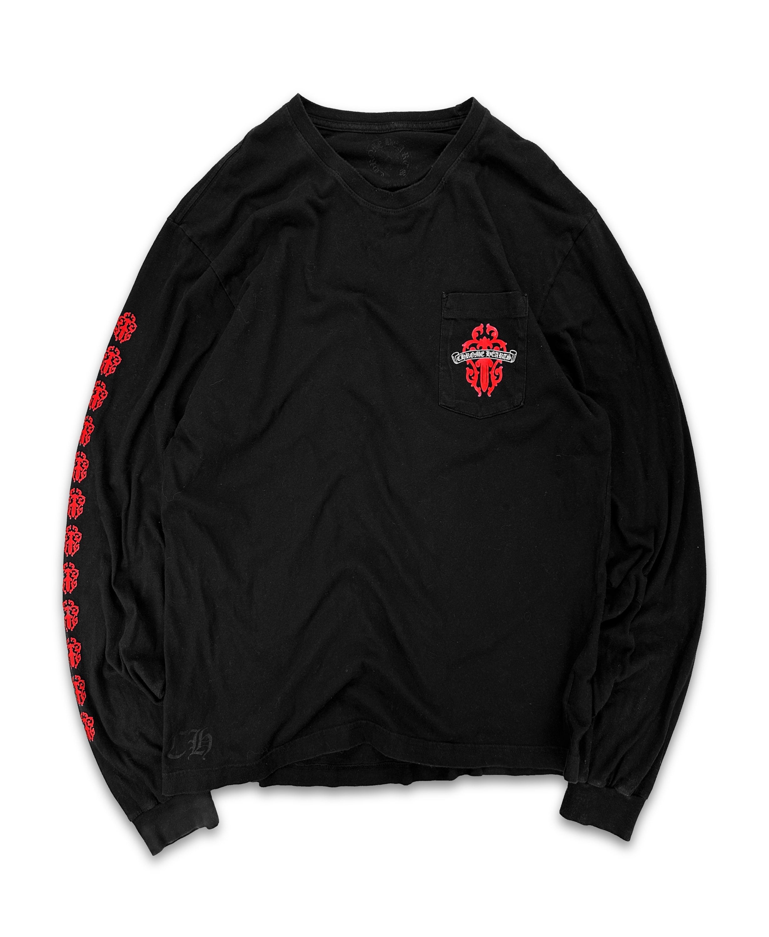 Chrome Hearts Red ‘Dagger’ Motif Cross Spell Out Long Sleeve Shirt