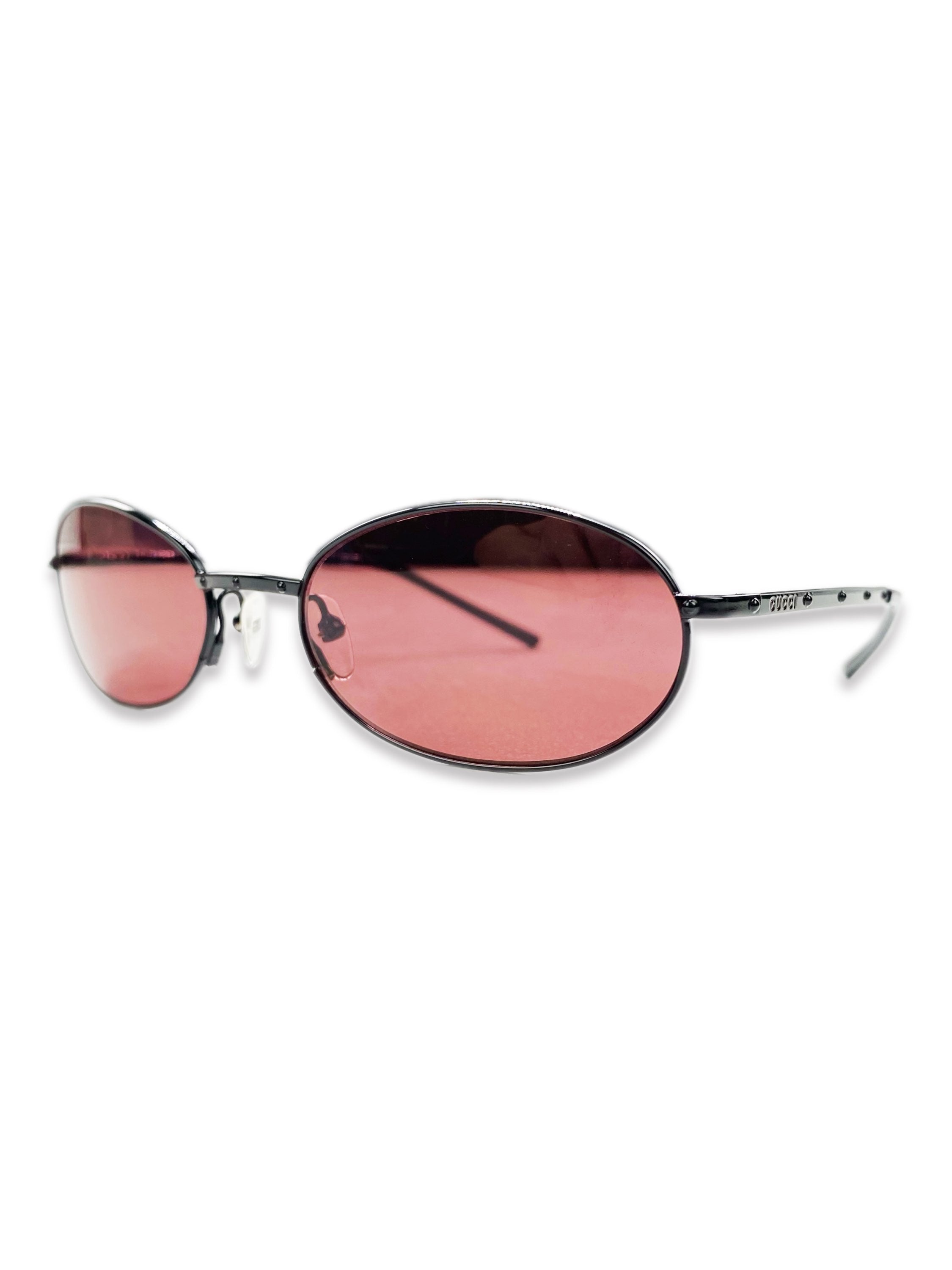 Gucci Rose Tint Rounded Metallic Frame Sunglasses