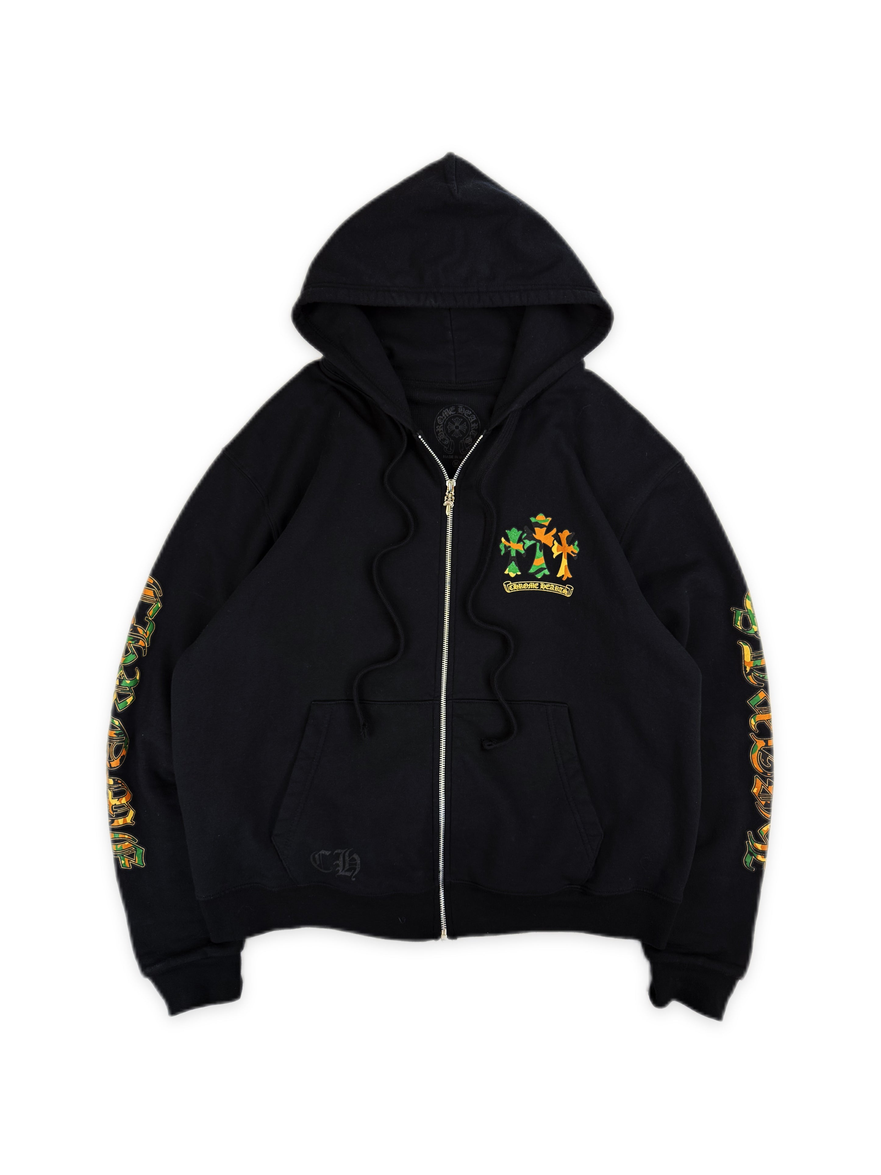 Chrome Hearts Green Camo Horseshoe Thermal Lined Dagger Zip Up Hoodie