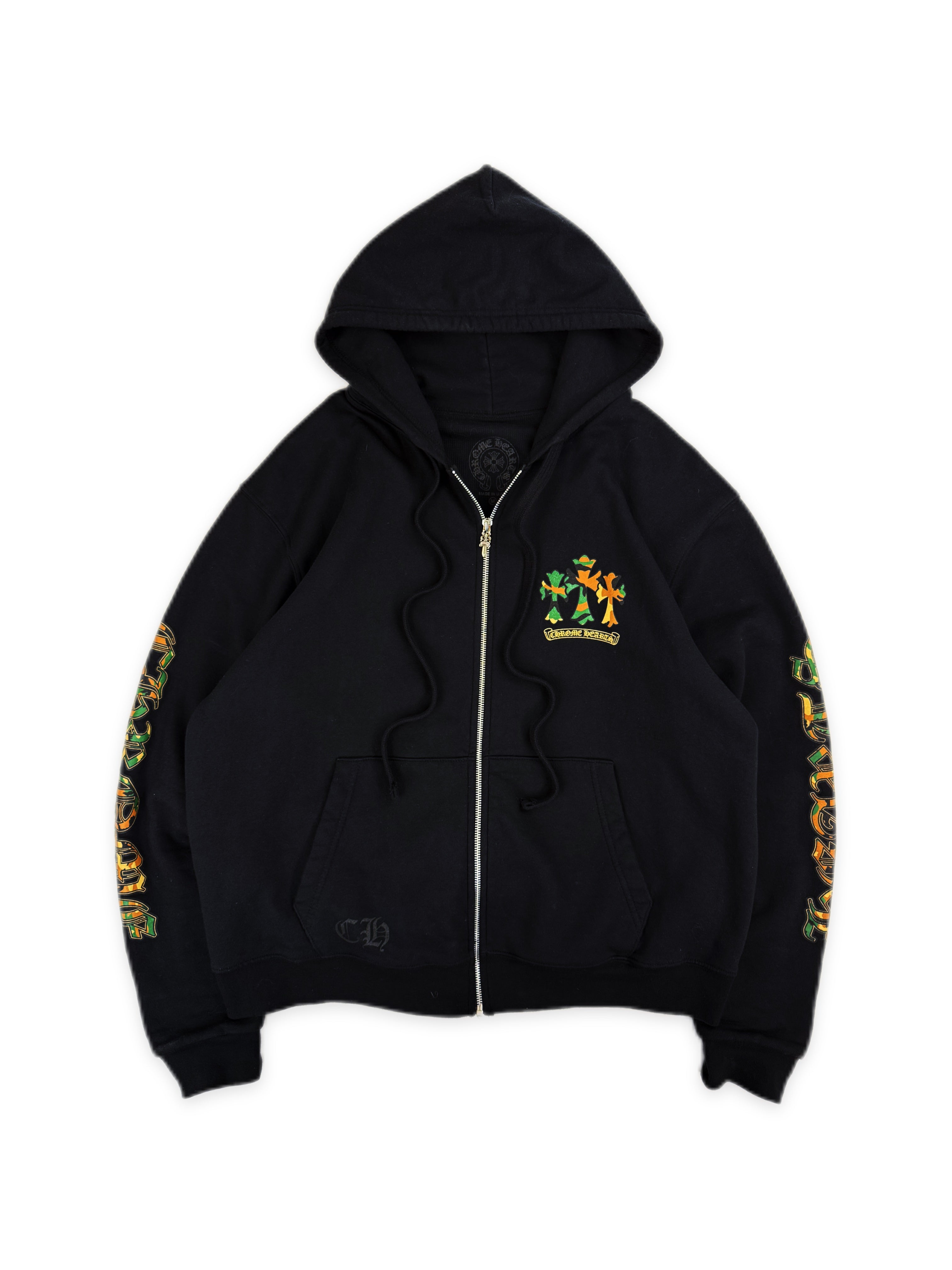 Chrome Hearts Green Camo Horseshoe Thermal Lined Dagger Zip Up Hoodie