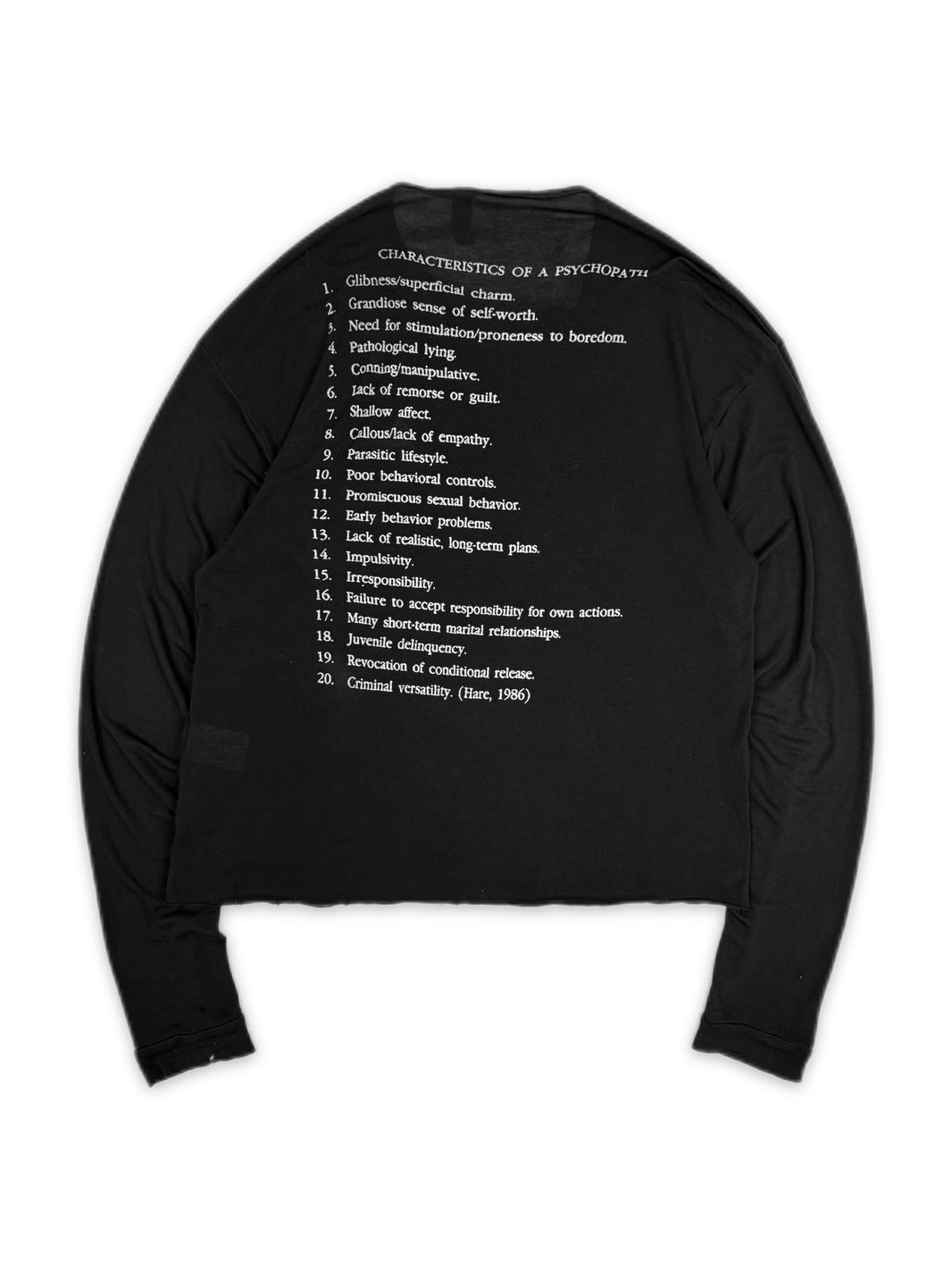 AW17 Enfants Riches Deprimes Black ‘Psychopath’ Cashmere Long Sleeve