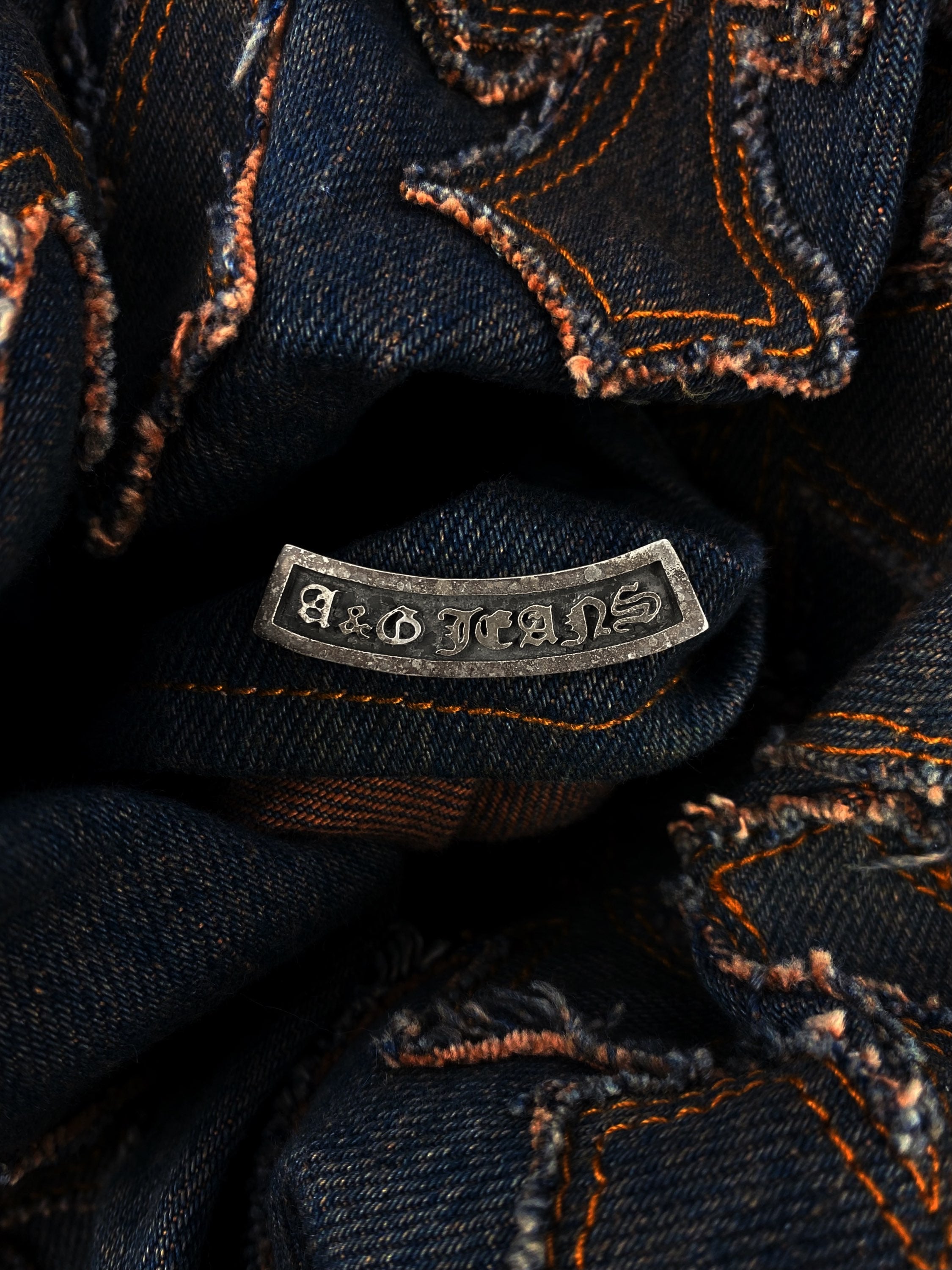 90s A&G Rock ‘n Roll Couture ‘20 Cross’ Patched Denim Work Jacket