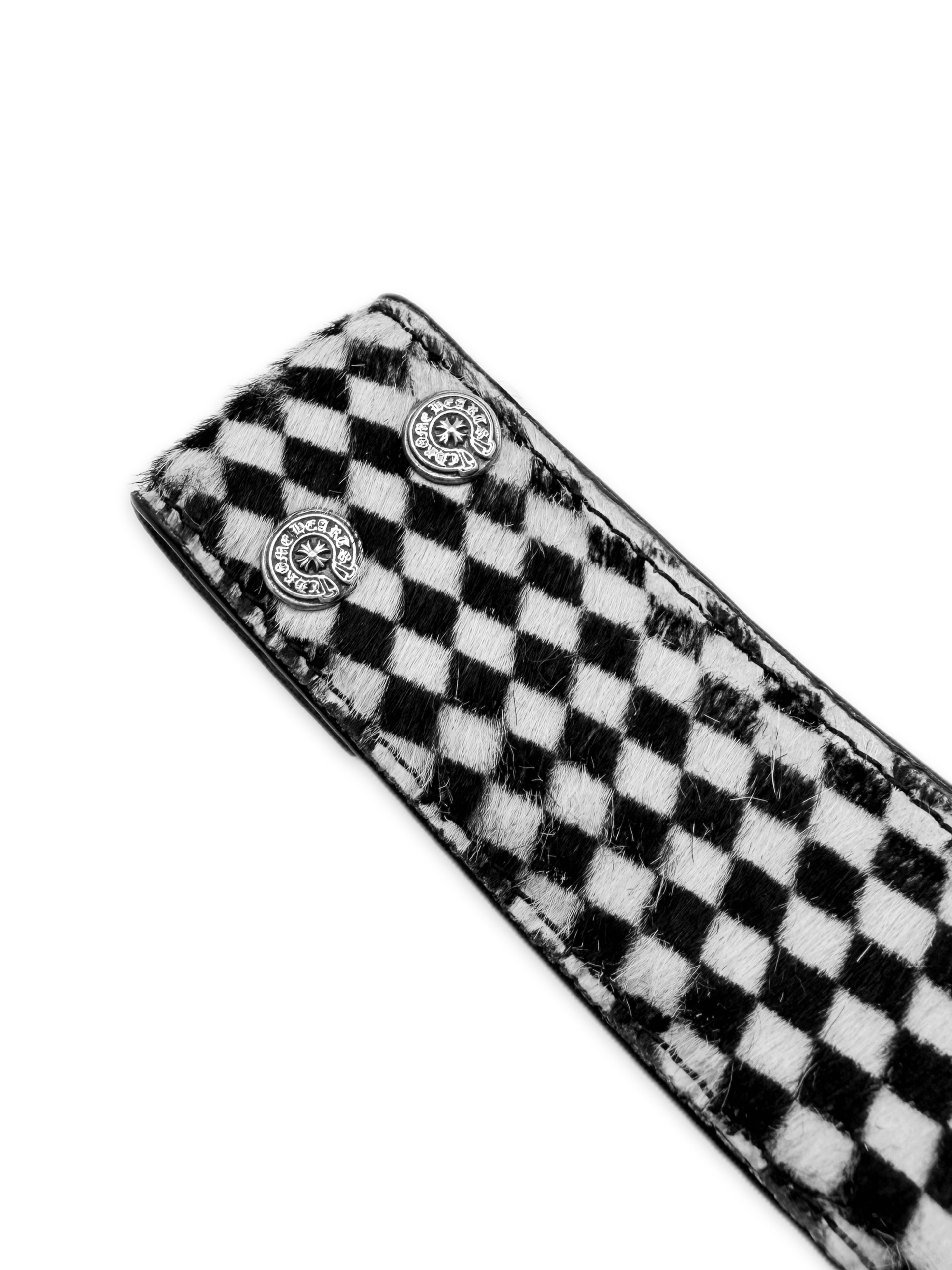 Chrome Hearts Checkered Pony Hair Black Leather Belt Strap