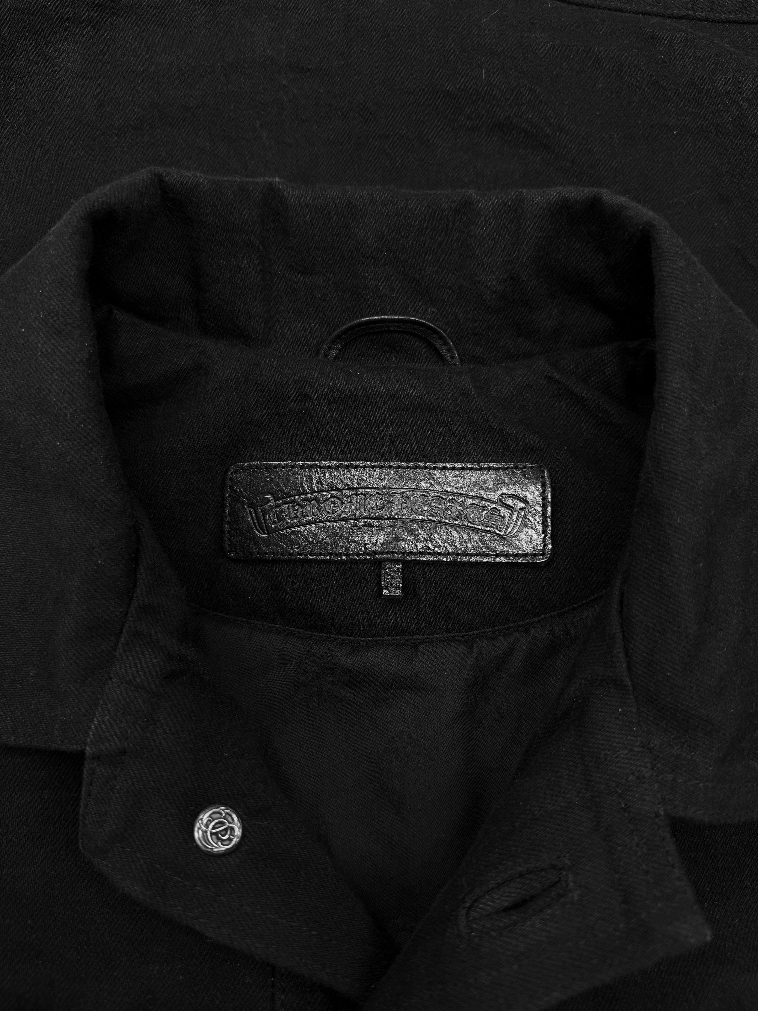 Chrome Hearts Red Fleur Sleeve Patch Black Denim Trucker Jacket