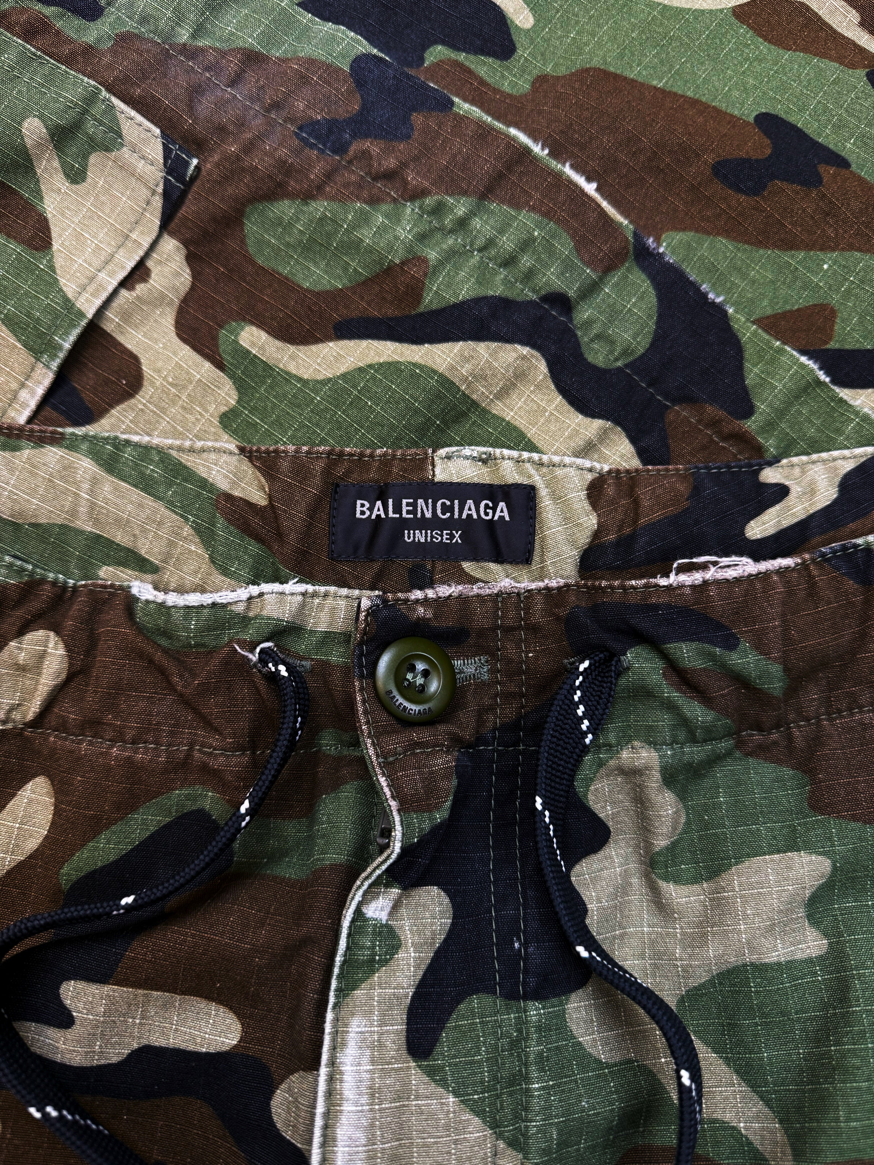 AW24 Balenciaga Wide Leg Green Camouflage Convertible  Cargo Pants