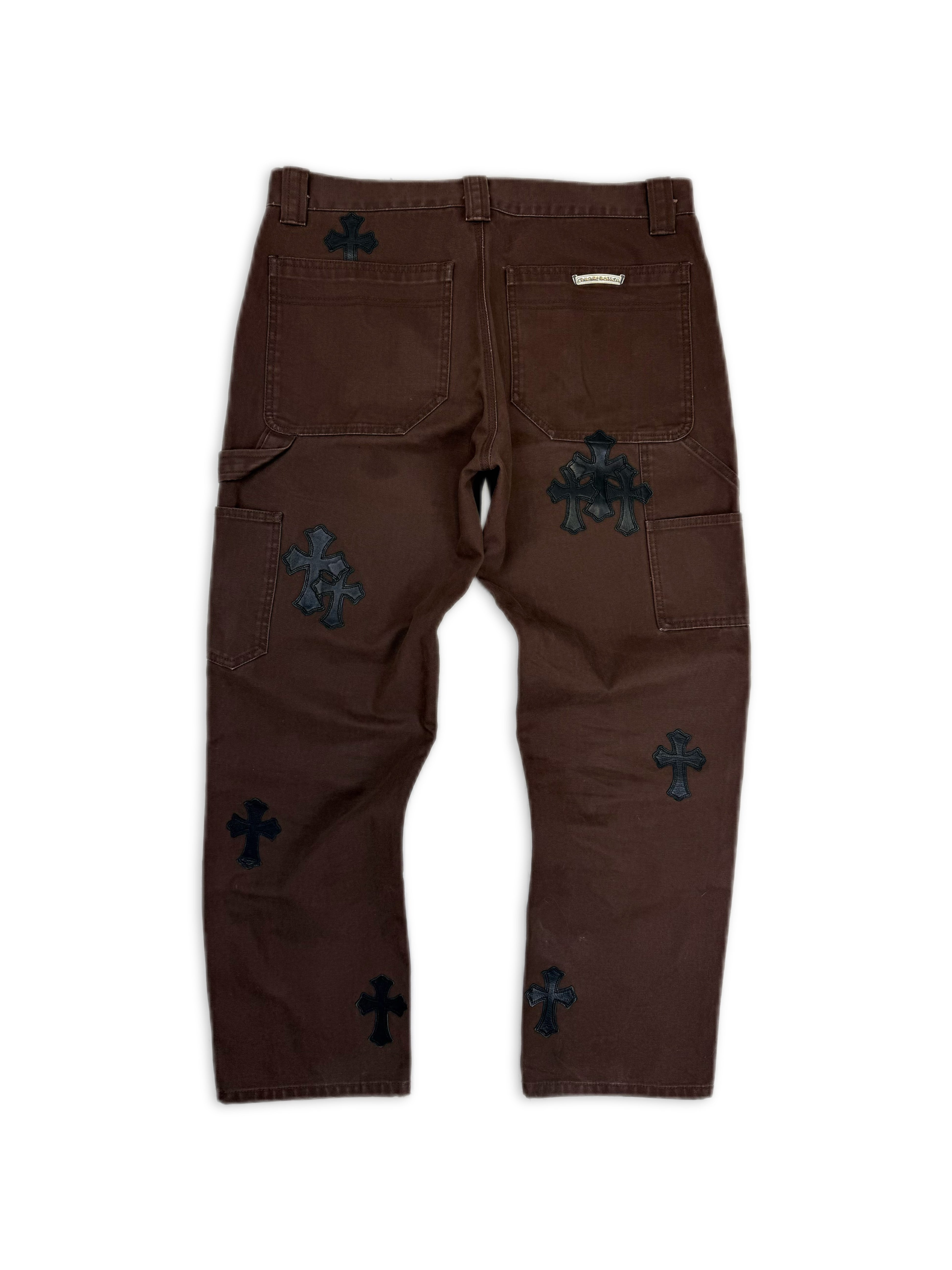 Chrome Hearts 20 Leather Cross Patch Double Knee Denim Carpenter Pants