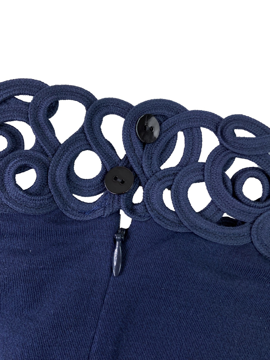 Dior Lace Collar Back Zip Navy Blue Tank-Top