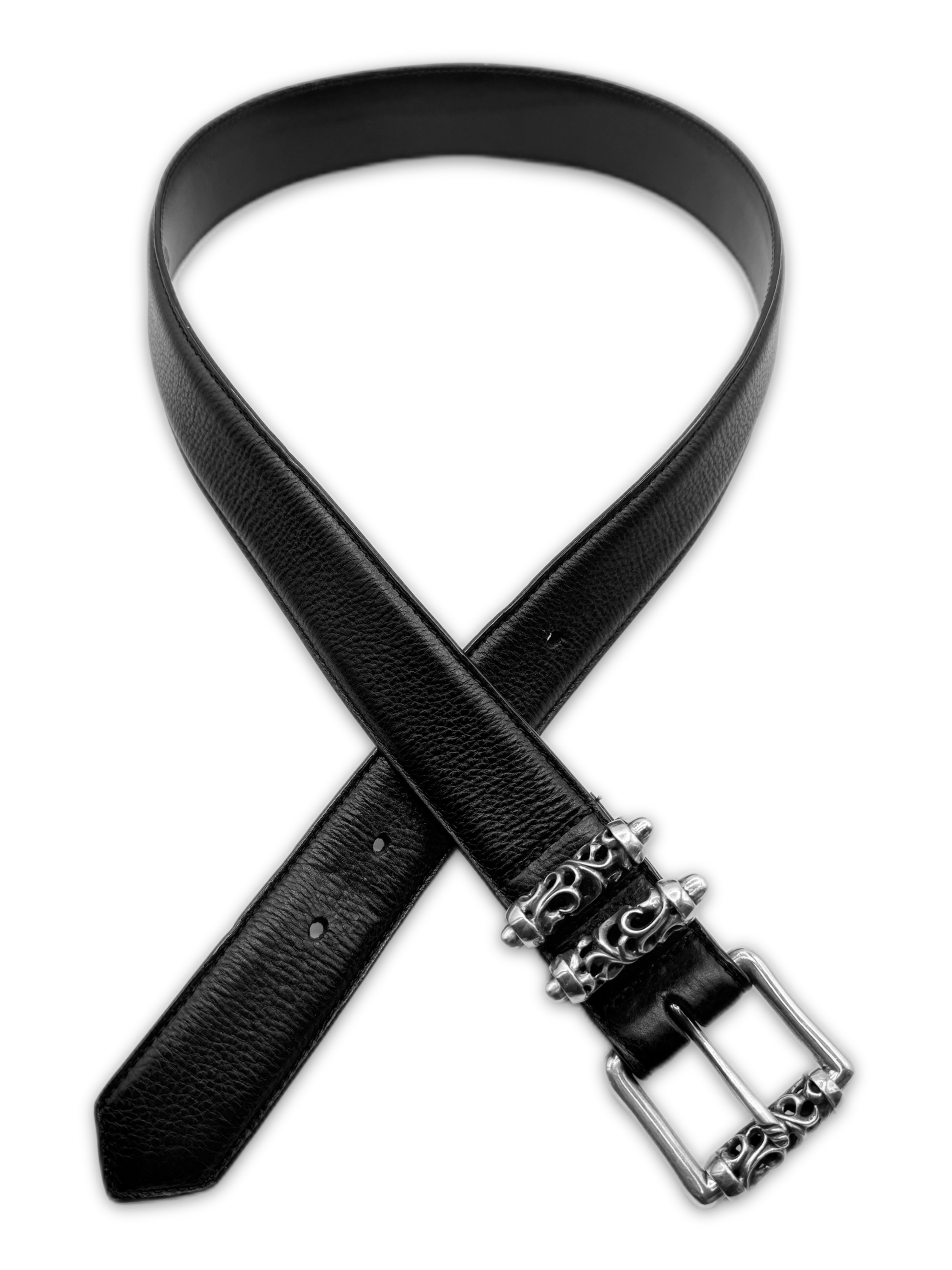 Chrome Hearts Double Roller .925 Silver Black Leather Belt
