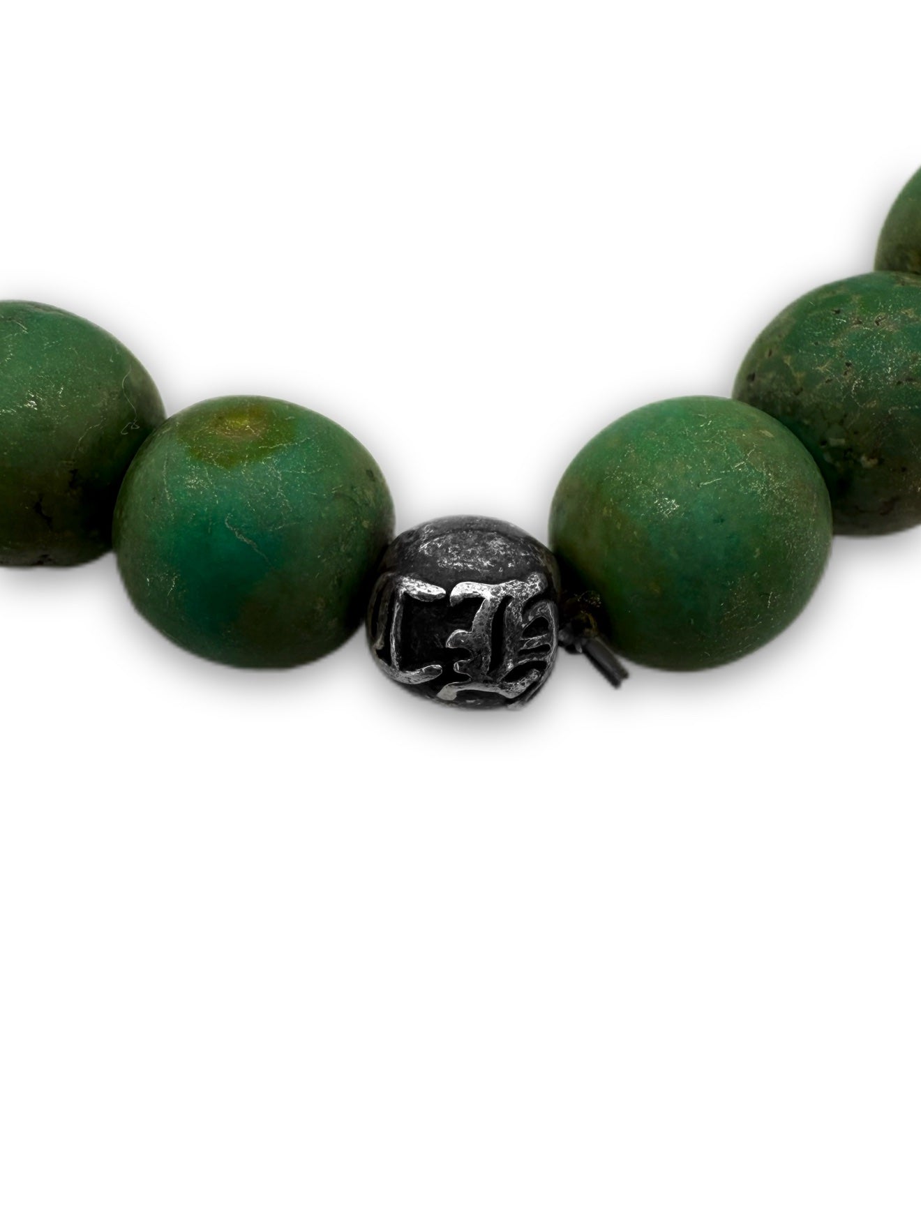 Chrome Hearts Jade Green ‘Plus’ .925 Silver Bead Bracelet