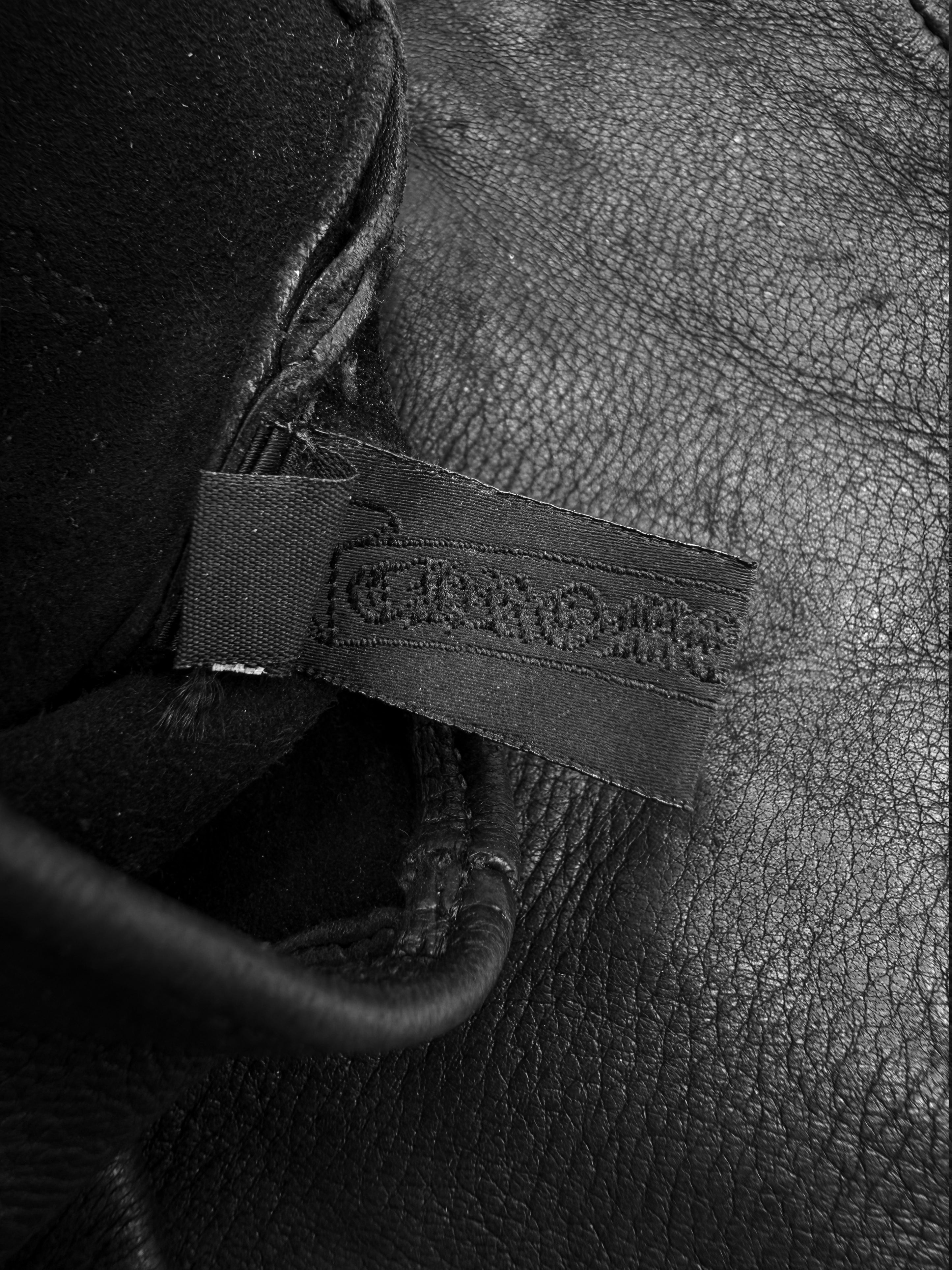 Chrome Hearts Triple Cross Patch Cemetery Black Leather Gloves