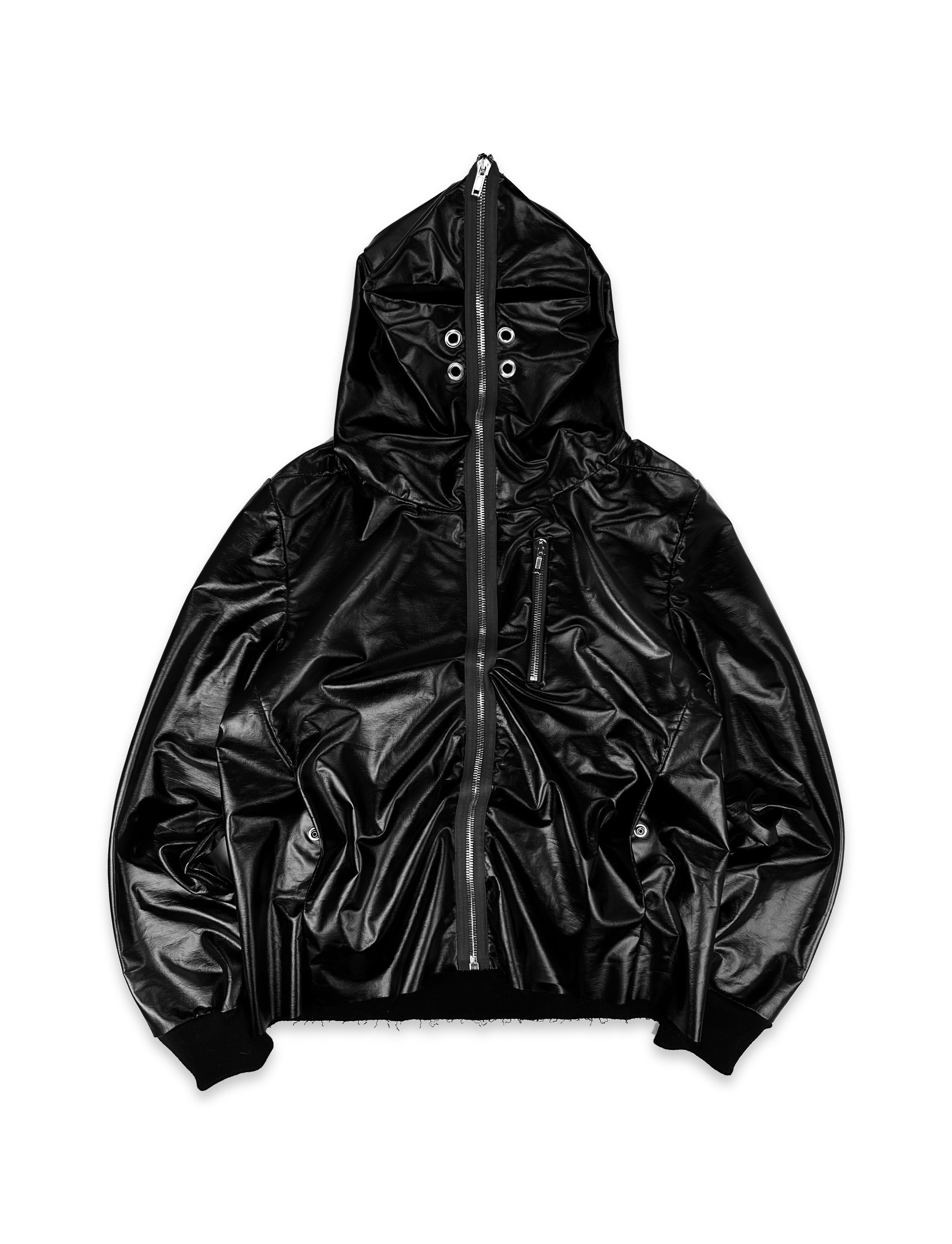 AW22 Rick Owens ‘Gimp’ Mask Black Leather Full-zip Jacket