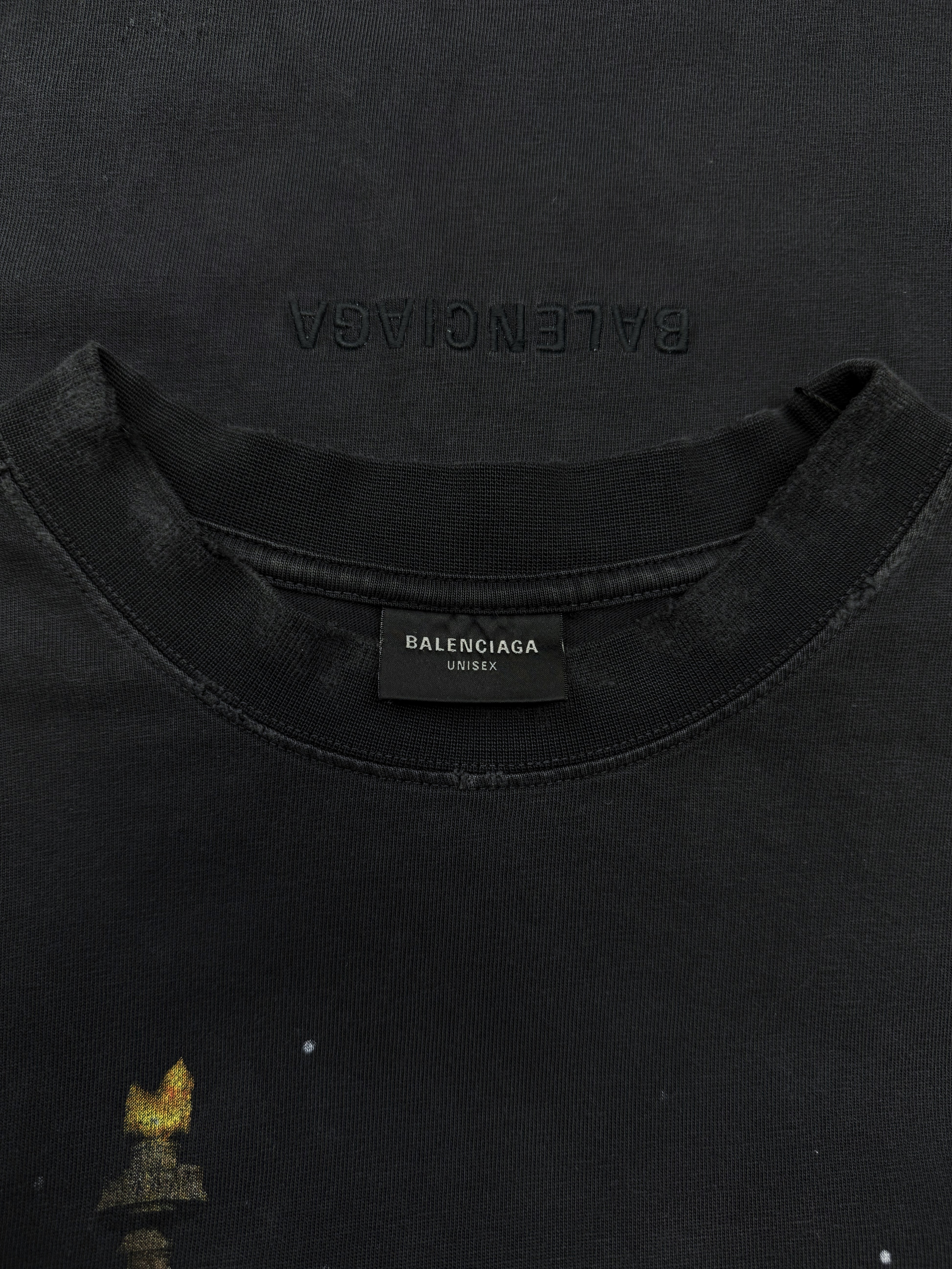 SS24 Balenciaga Paris Statue of Liberty Distressed T-Shirt