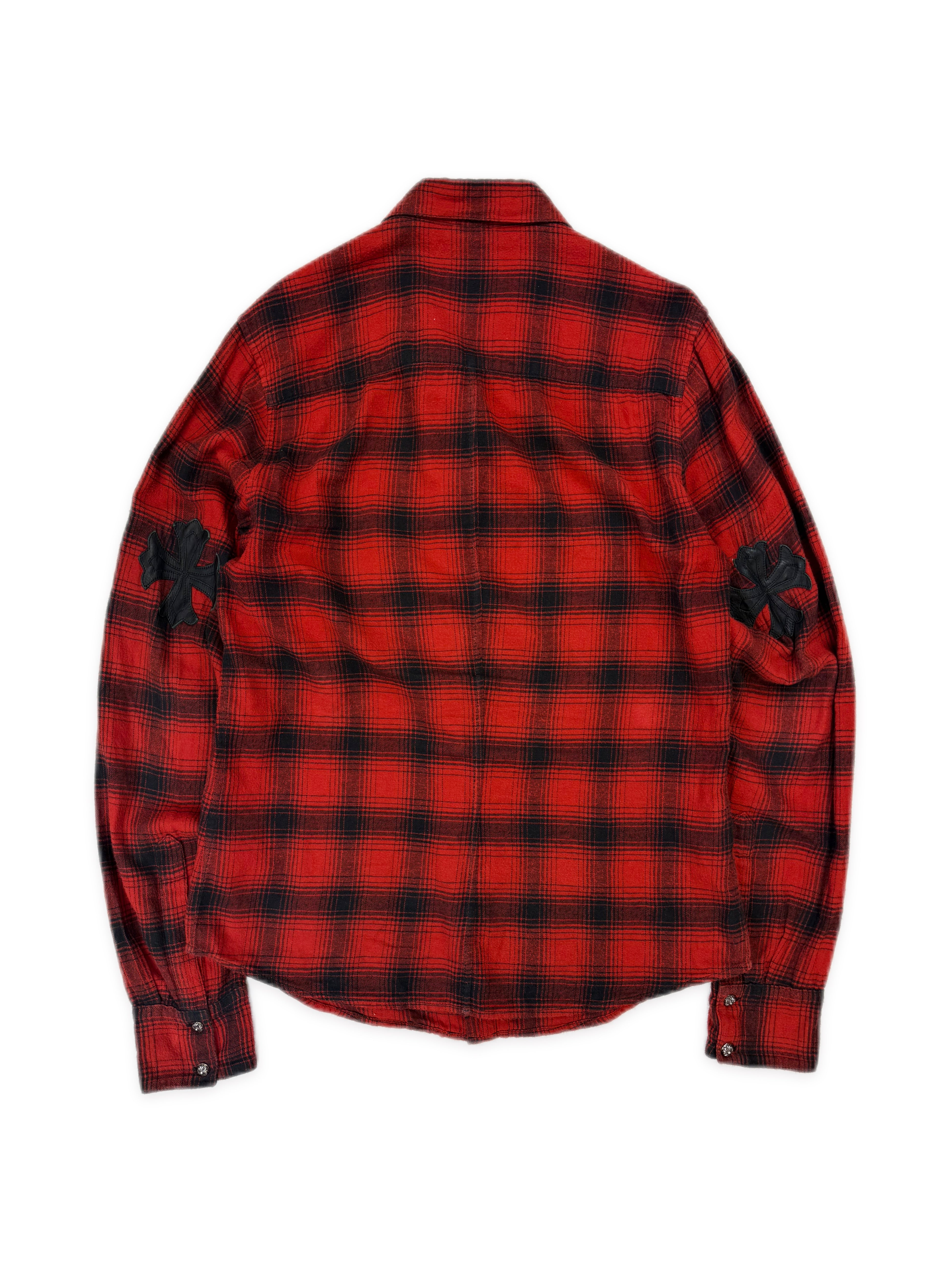 Chrome Hearts Dual Plus Patch Red Checkered Flannel Shirt