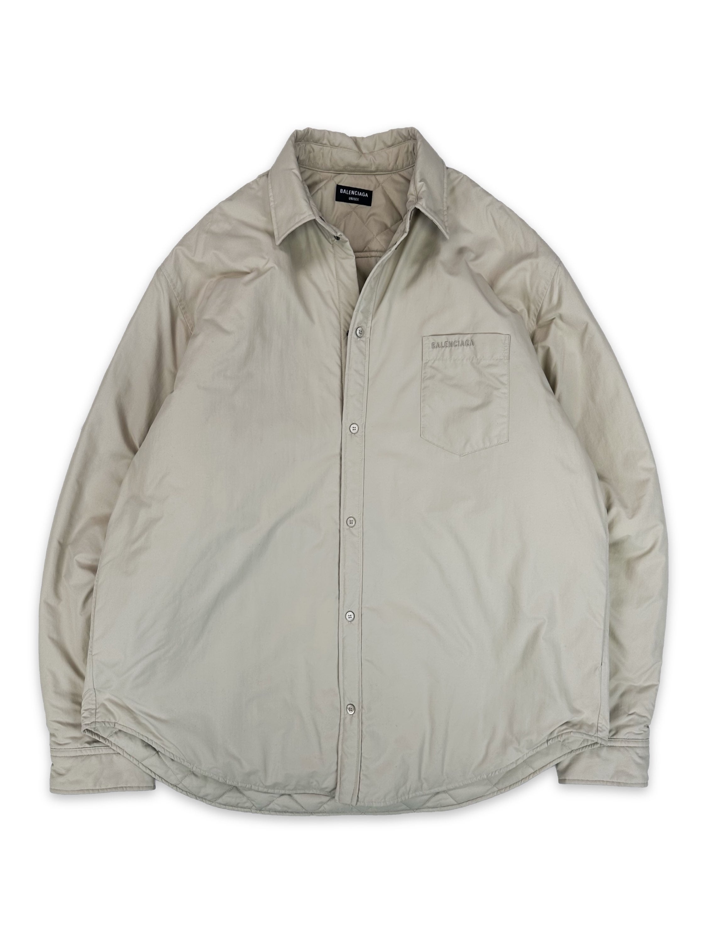 AW21 Balenciaga Beige Padded Embroidered Logo Shirt Jacket