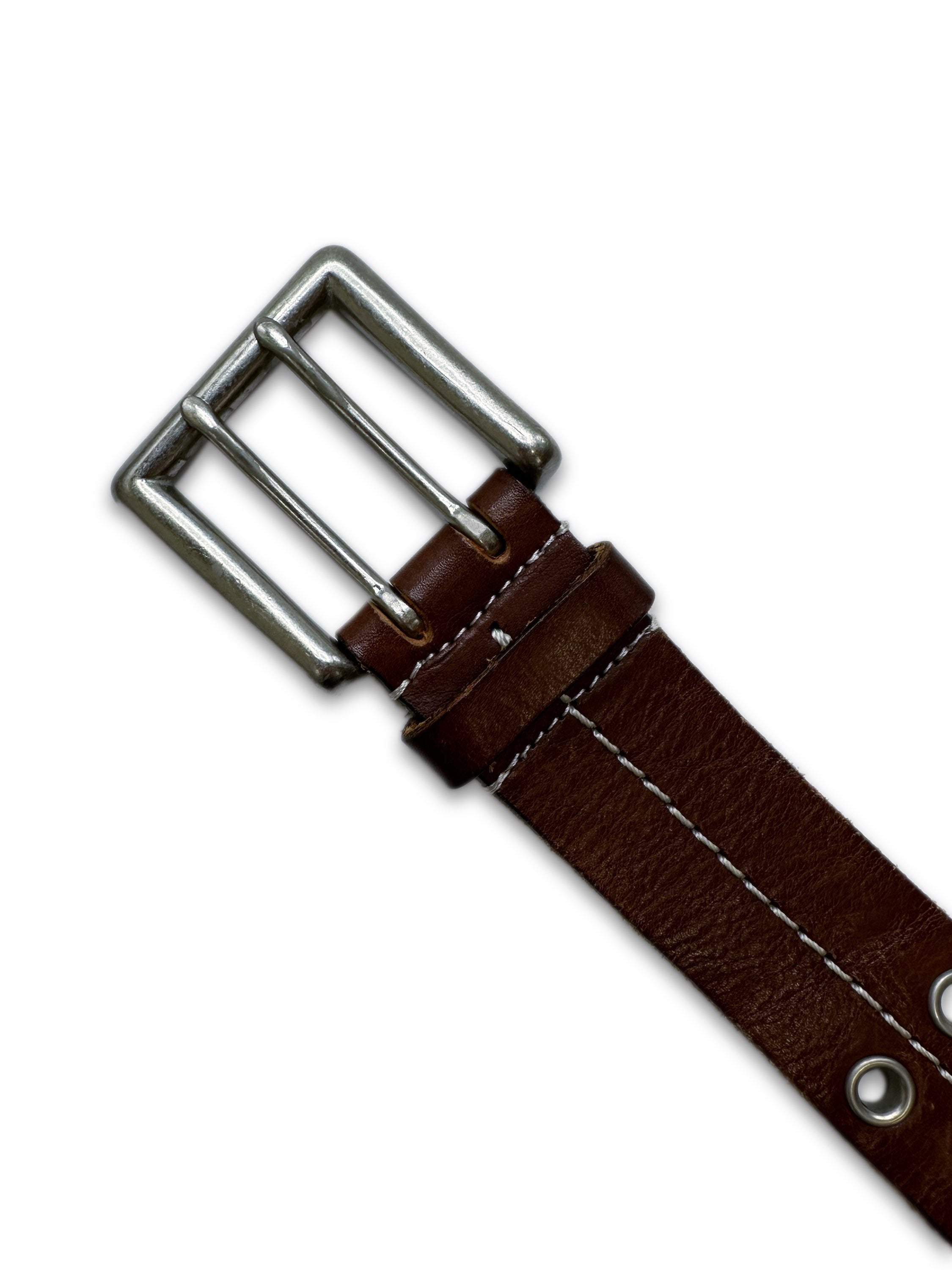 00s Tornado Mart ‘Eyelet’ Brown Leather Silver Buckle Belt