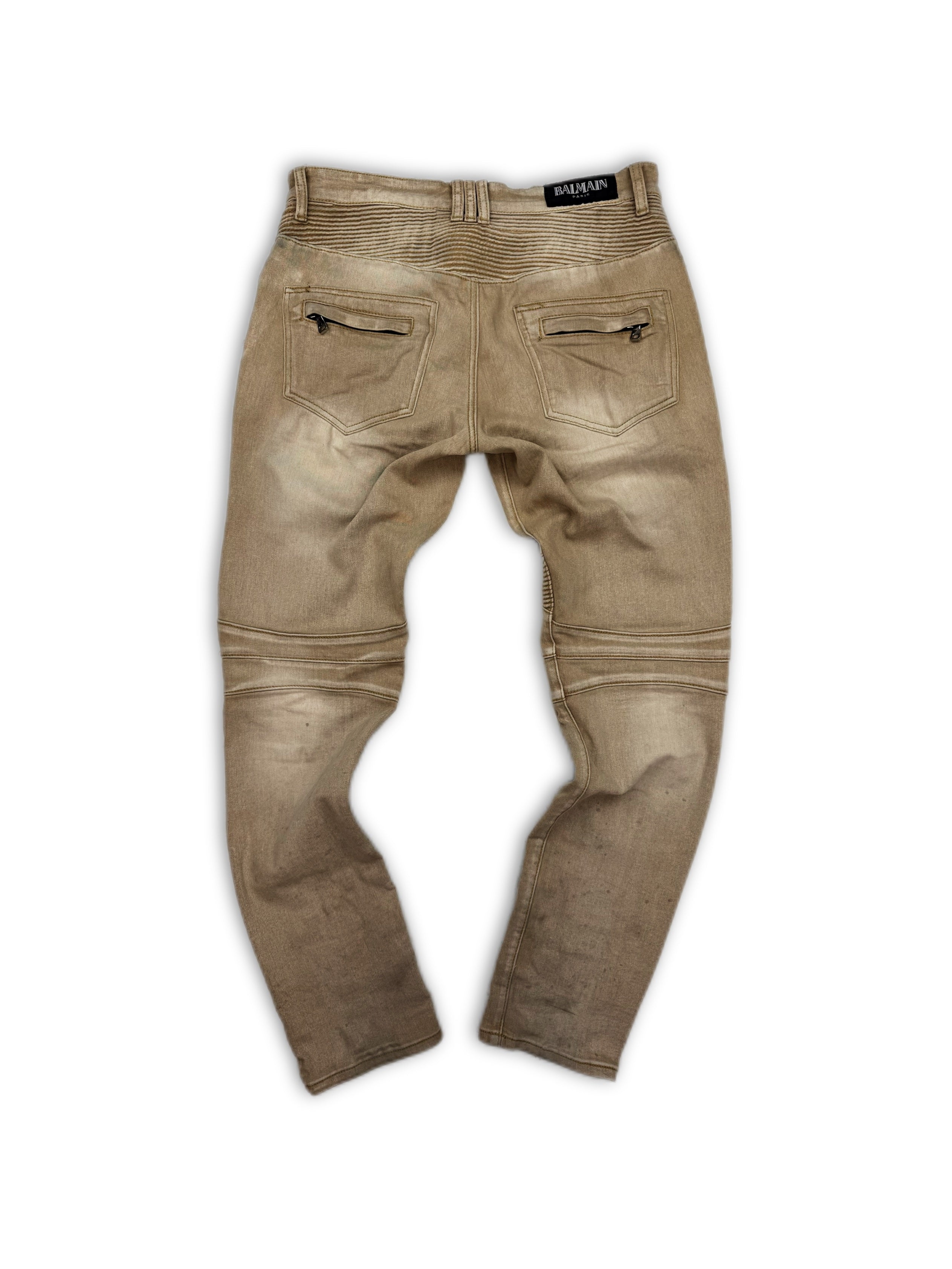 Balmain ‘Gun Holster’ Beige Ribbed Slim Cut Denim