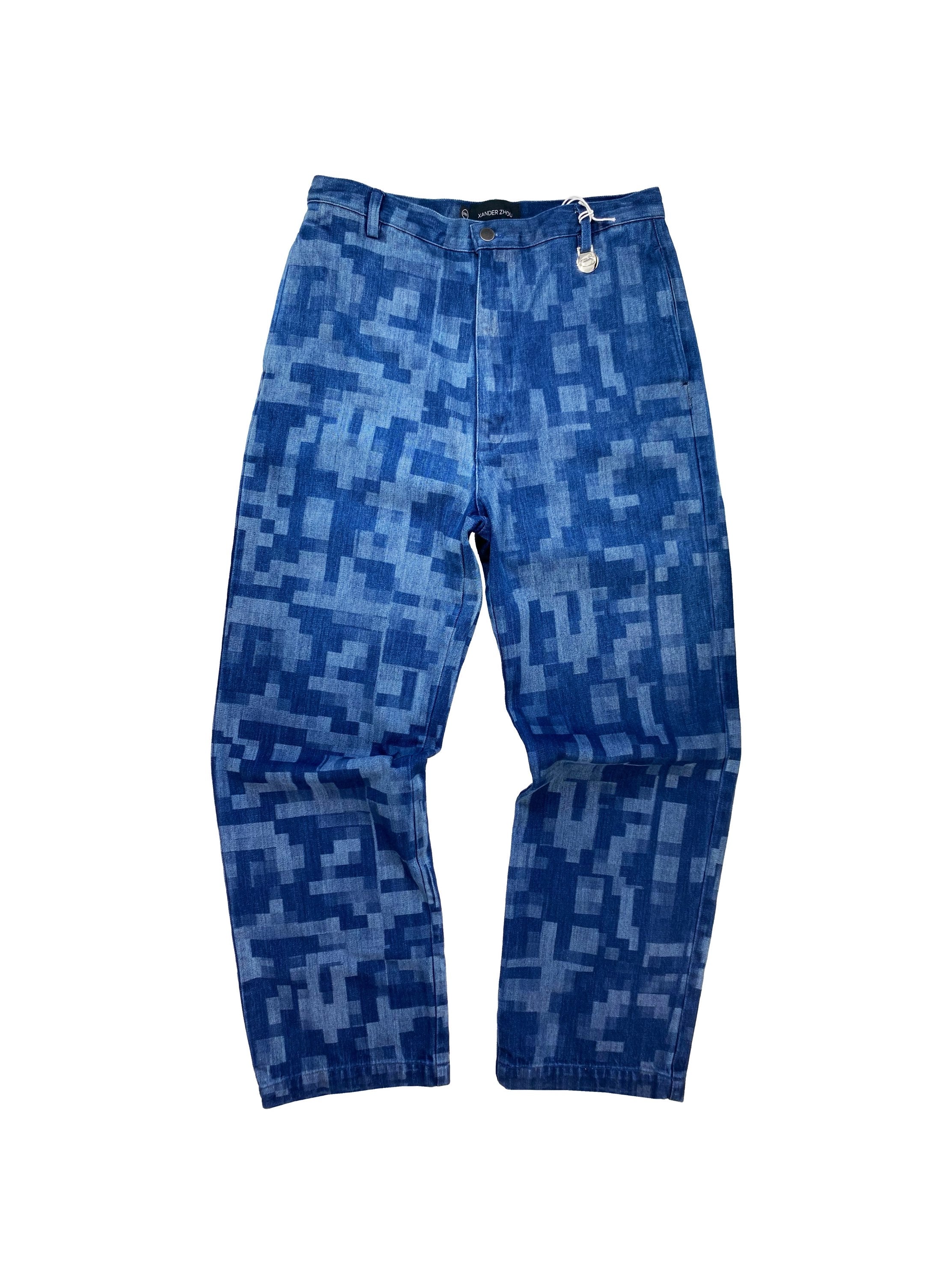 SS21 Xander Xhou Digi Glitch Print Indigo Denim Jeans