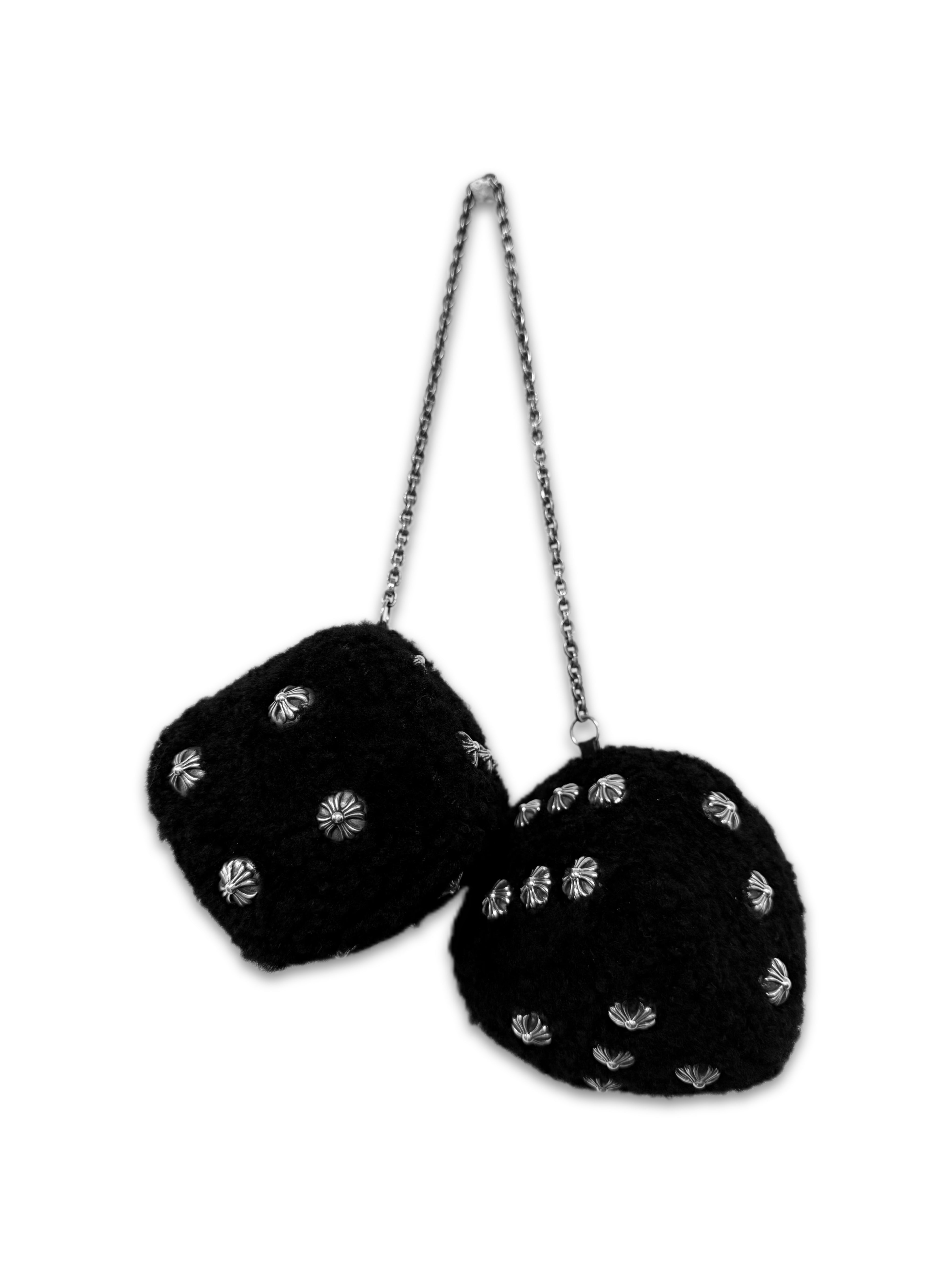 Chrome Hearts Studded Black .925 Silver Paper Chain Fuzzy Dice