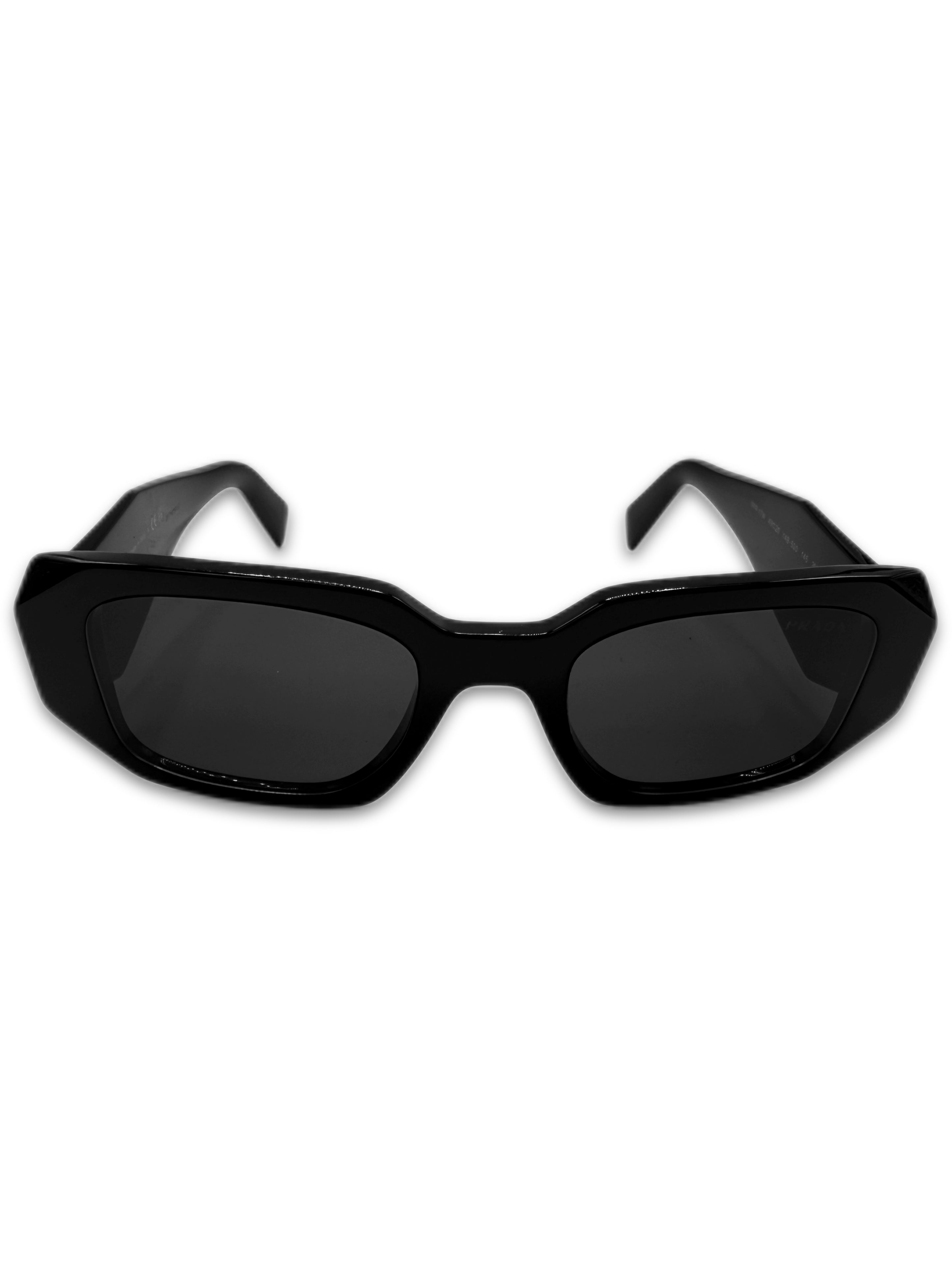 Prada Geometric Black Glossy Rectangular Sunglasses