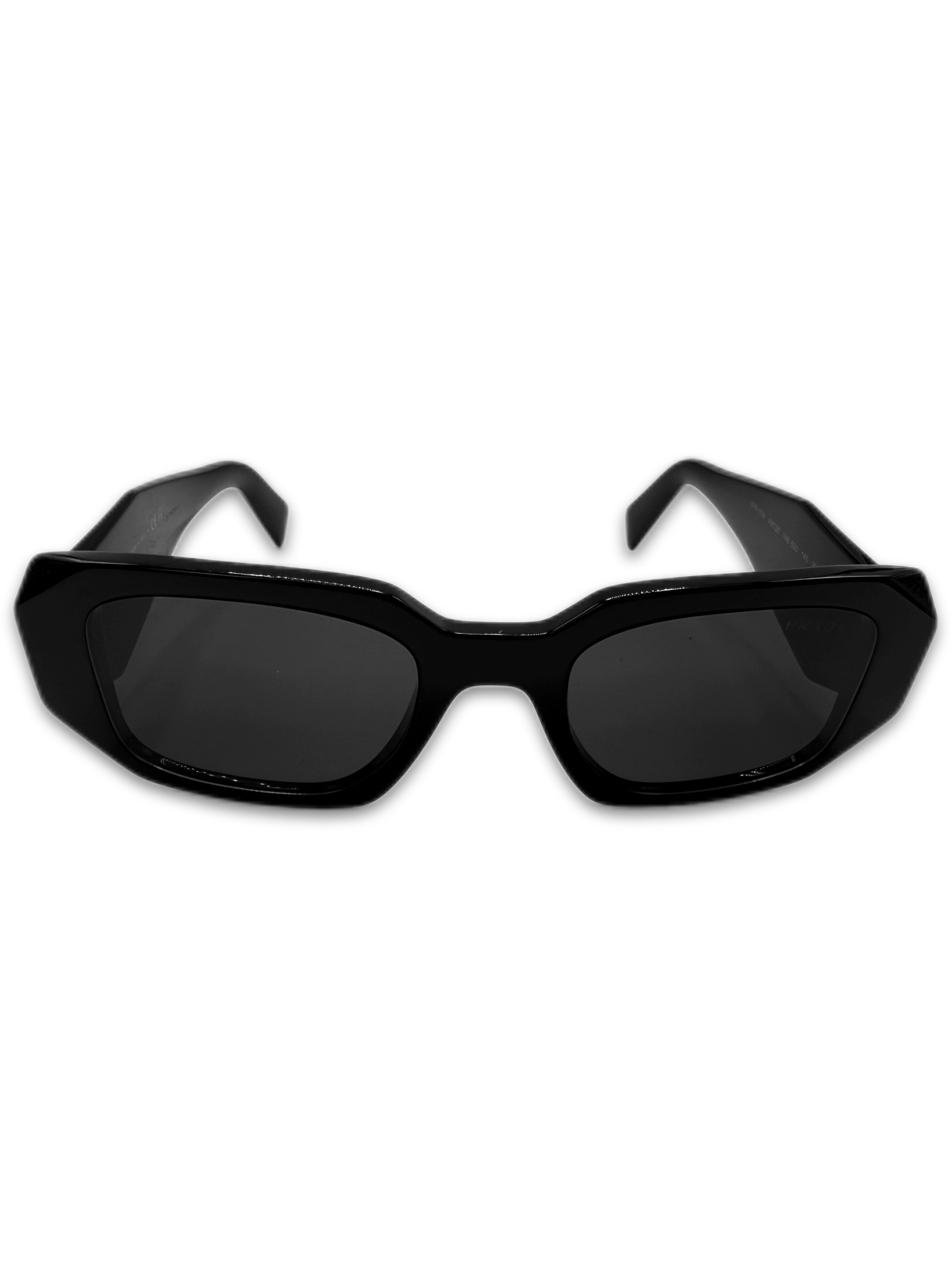 Prada Geometric Black Glossy Rectangular Sunglasses