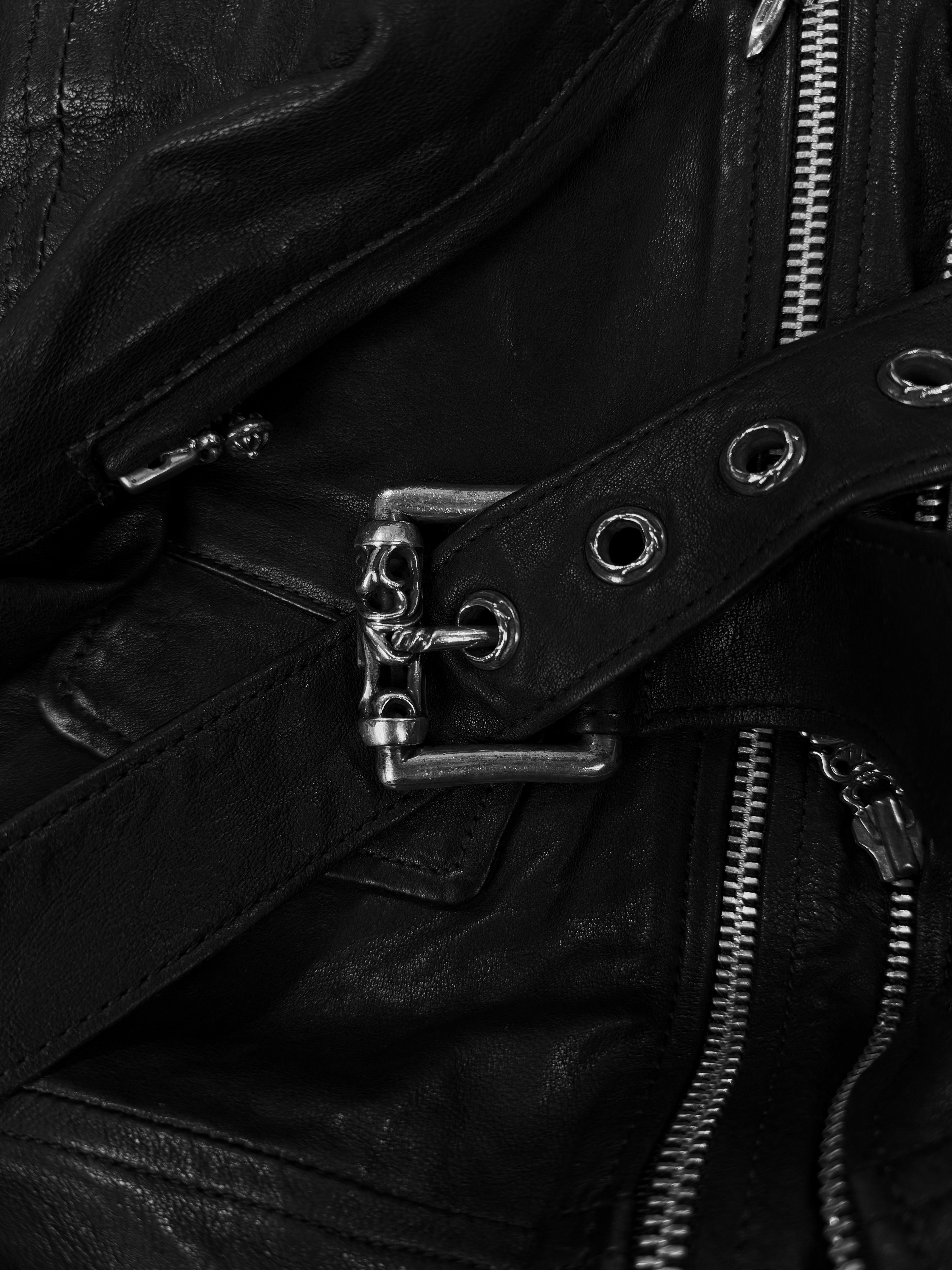 Chrome Hearts Perfecto Cropped Black Leather Roller Jacket