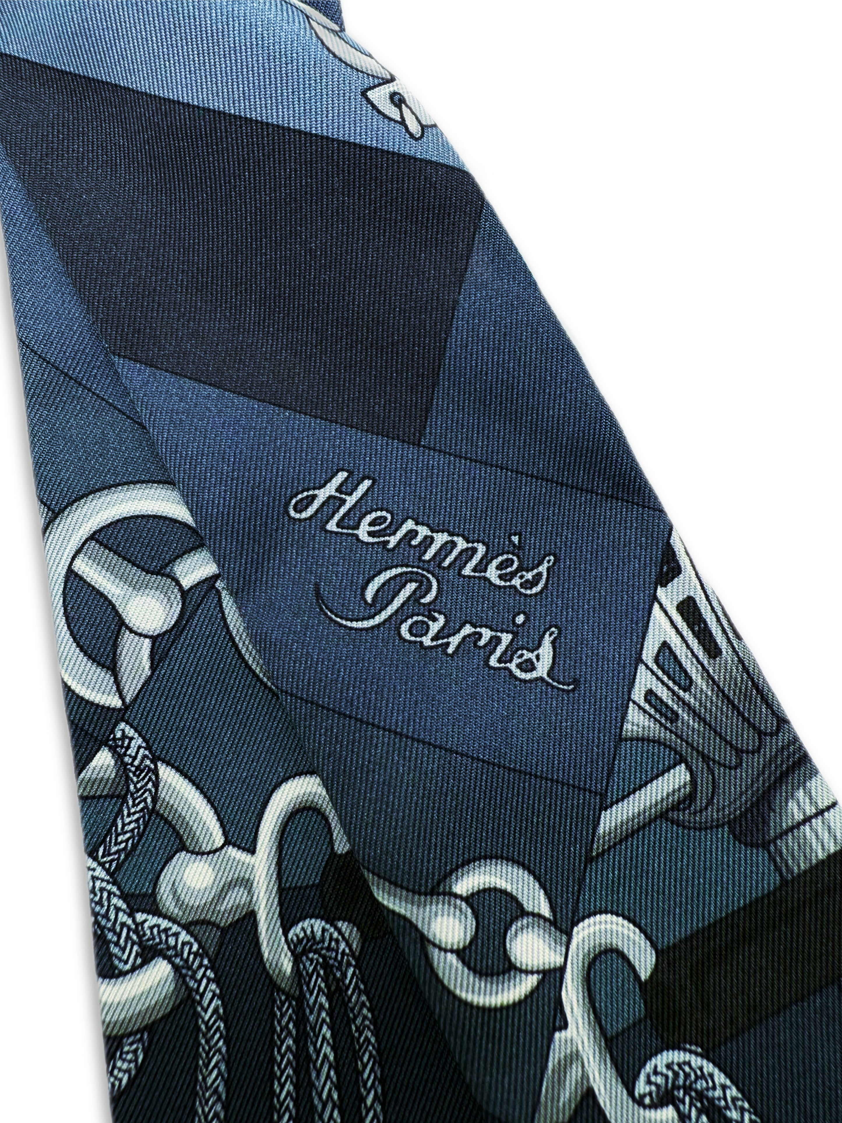 Hermès ‘Cliquetis’ Twilly Navy Blue Scarf