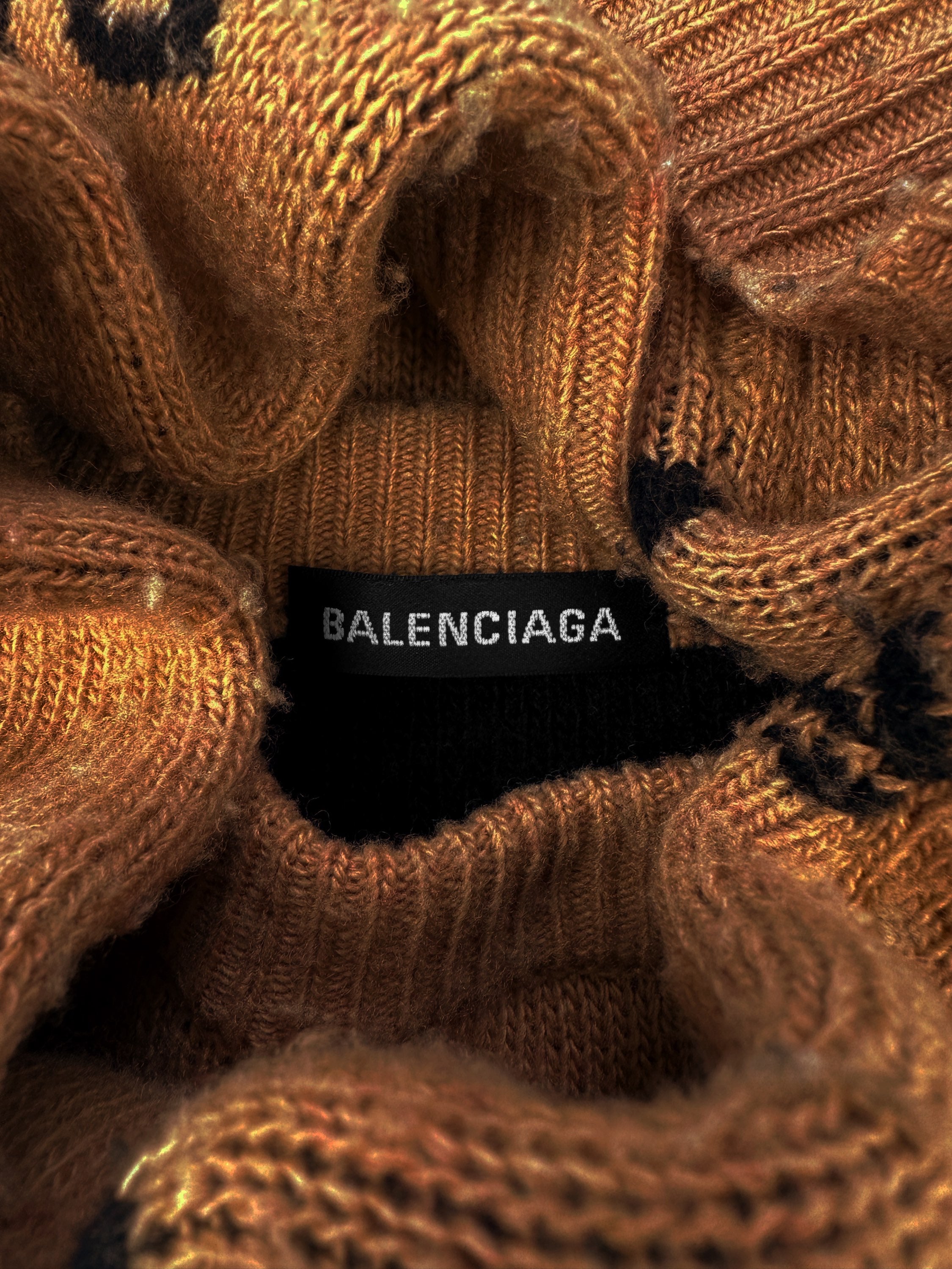 AW17 Balenciaga ‘Monogram’ Spellout Logo Tan Knit Sweater