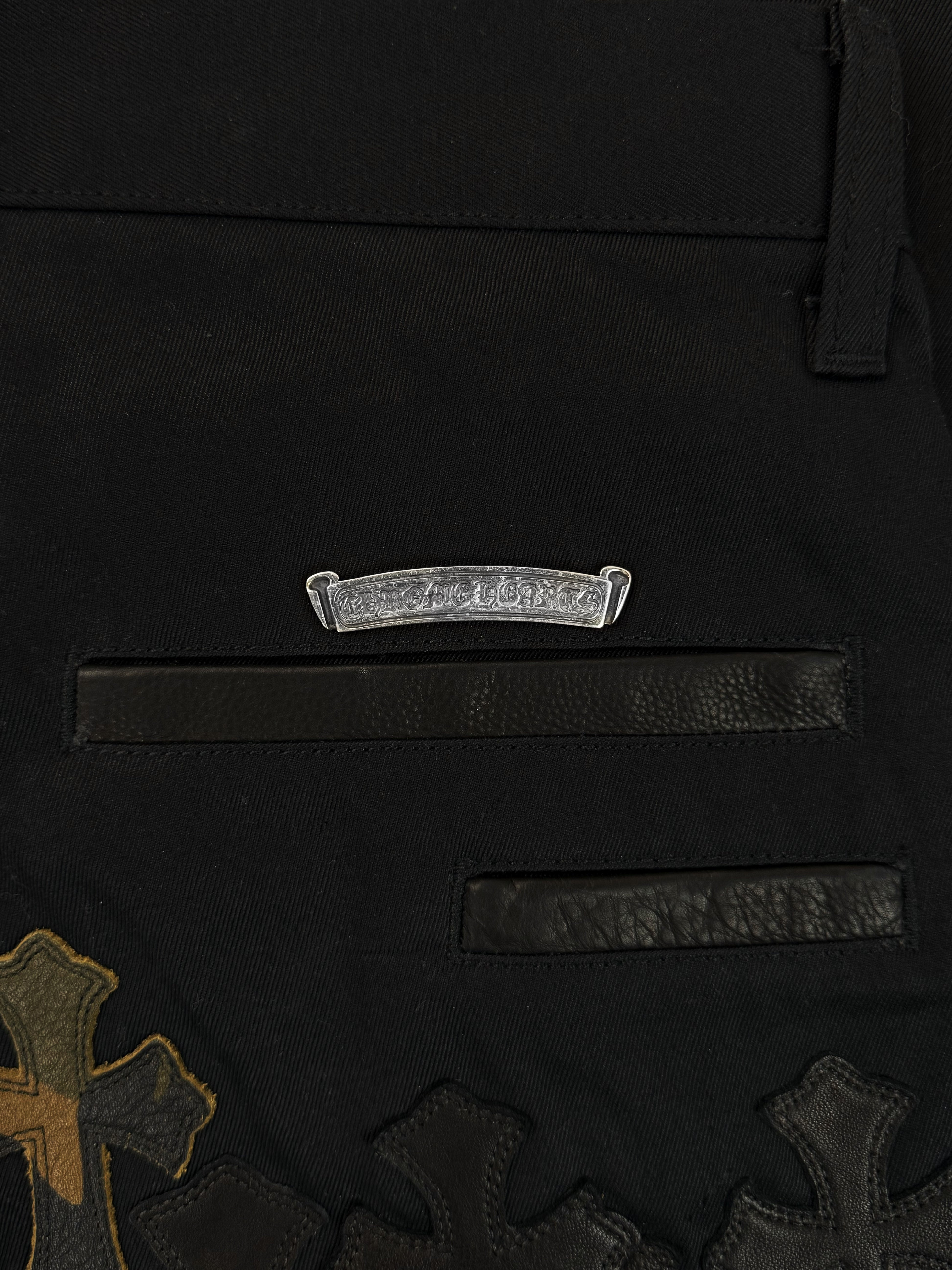 Chrome Hearts 40 Leather Camo Cross Patch Black Chino .925 Silver Pants