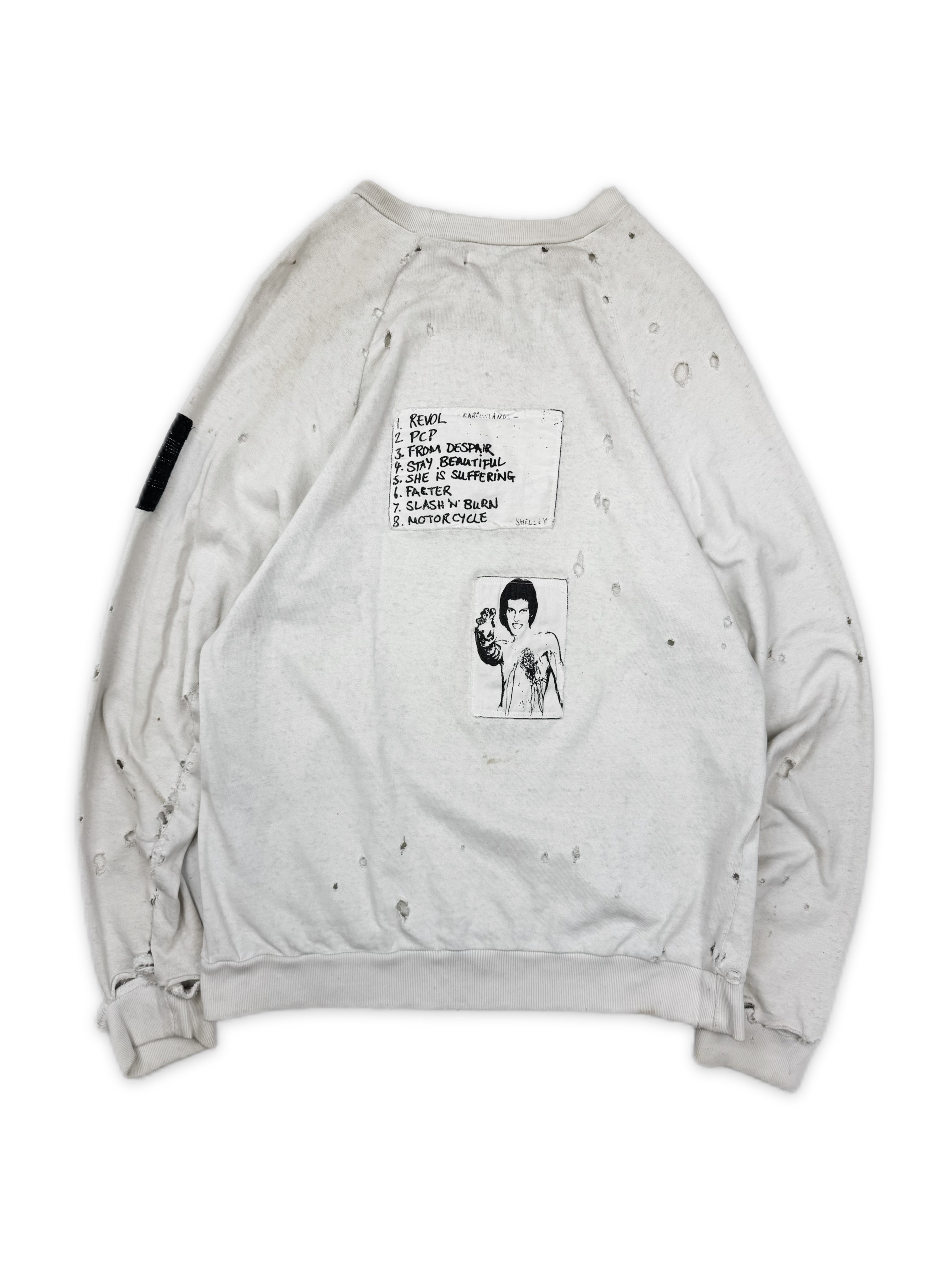 AW01 Raf Simons ‘Riot Riot Riot’ White Patchwork Crewneck