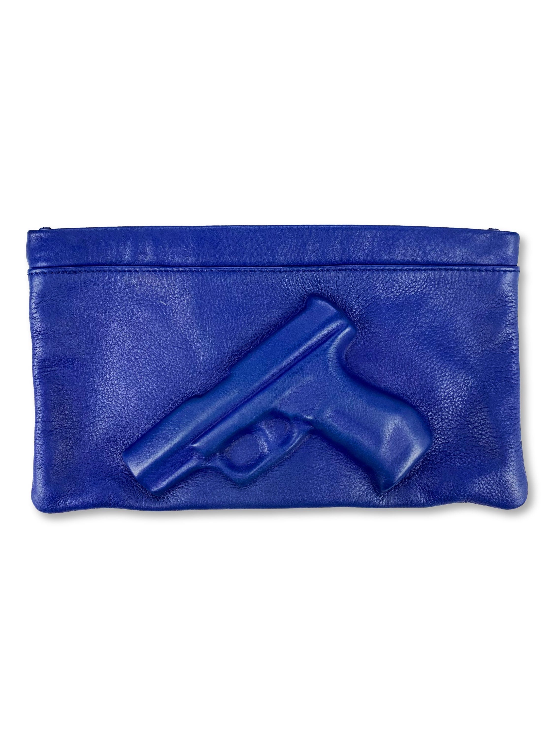 Vlieger & Vandam ‘Gun’ Print Navy Blue Leather Clutch Bag