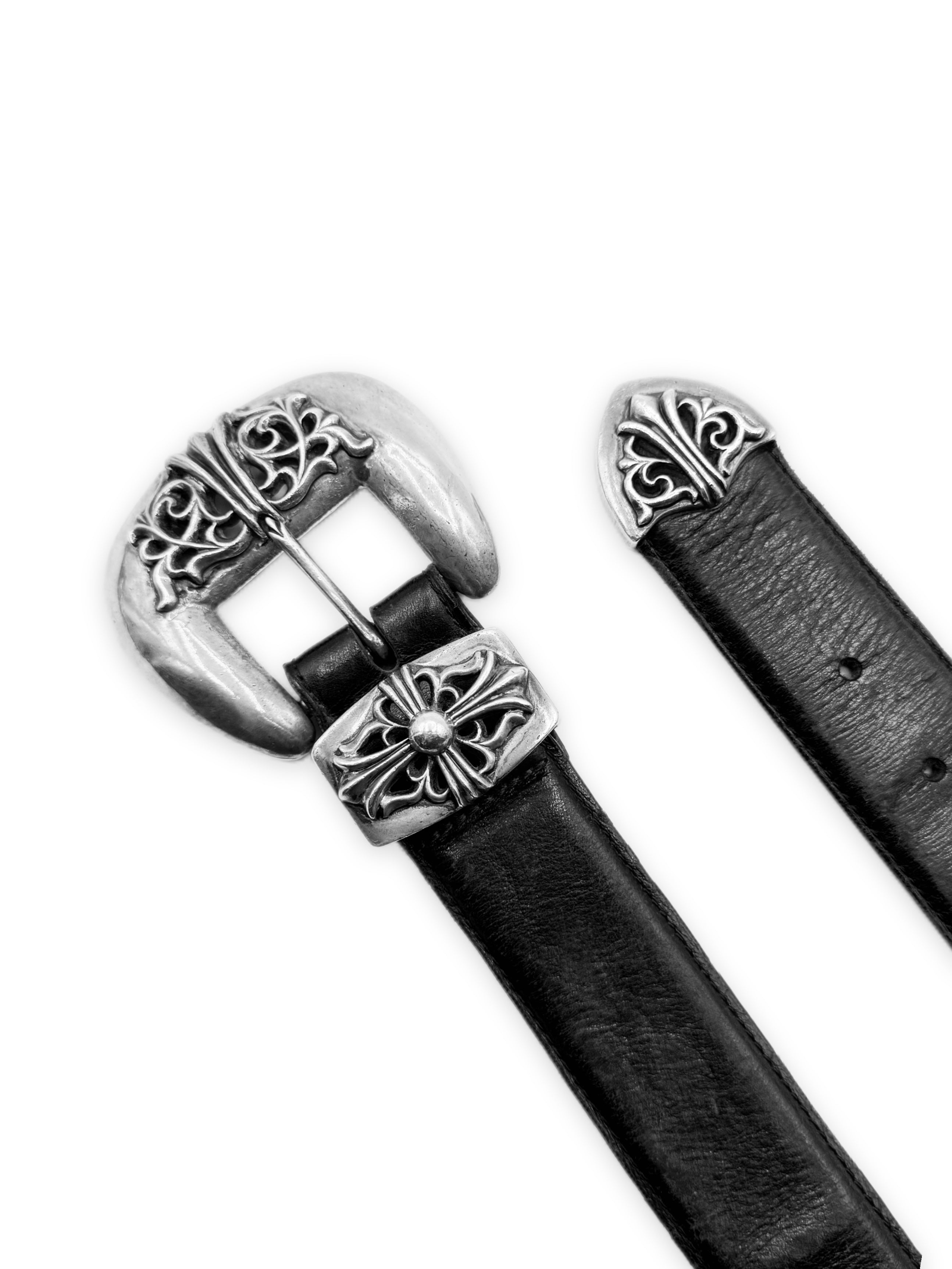 Chrome Hearts 3-Piece Black Leather Western .925 Silver Belt