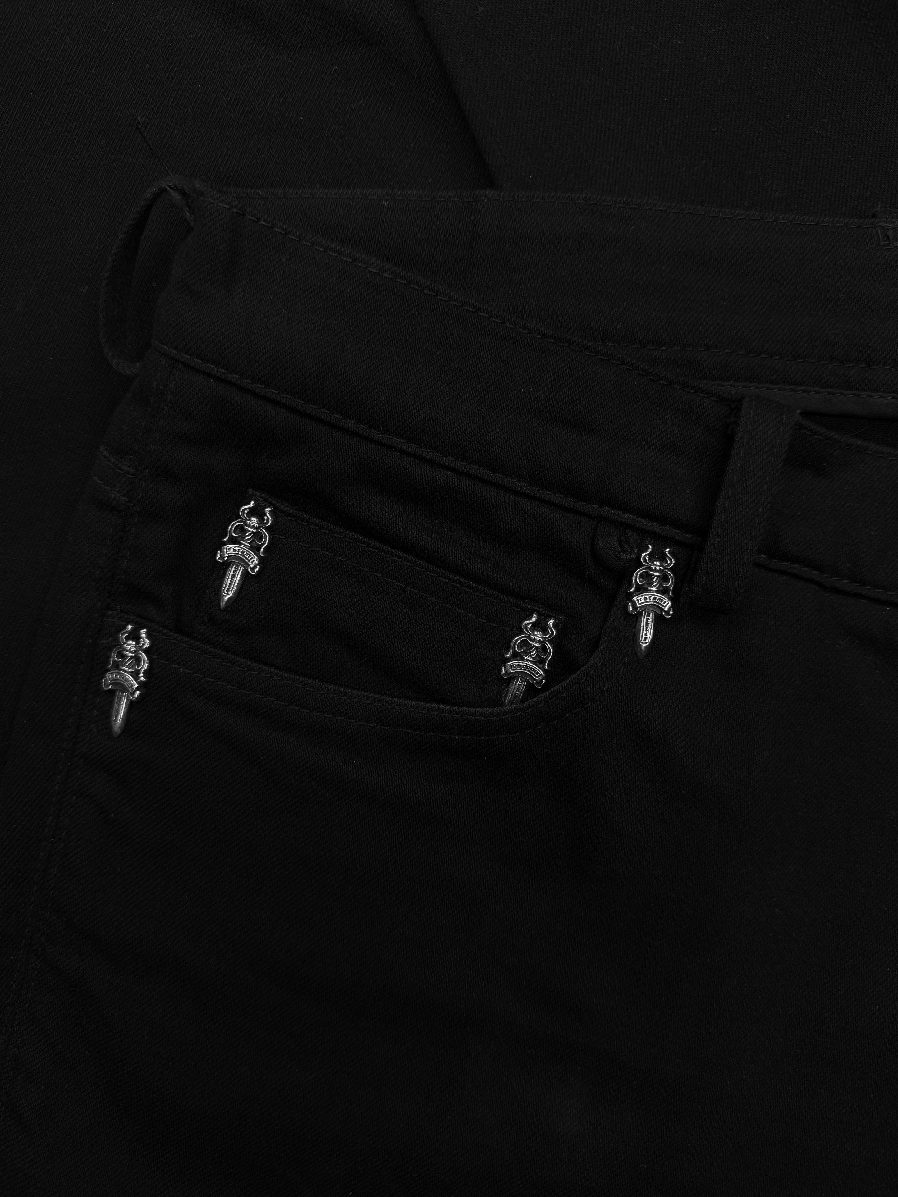 Chrome Hearts ‘Dagger’ Pendant Fleur Knee Black Denim Jeans