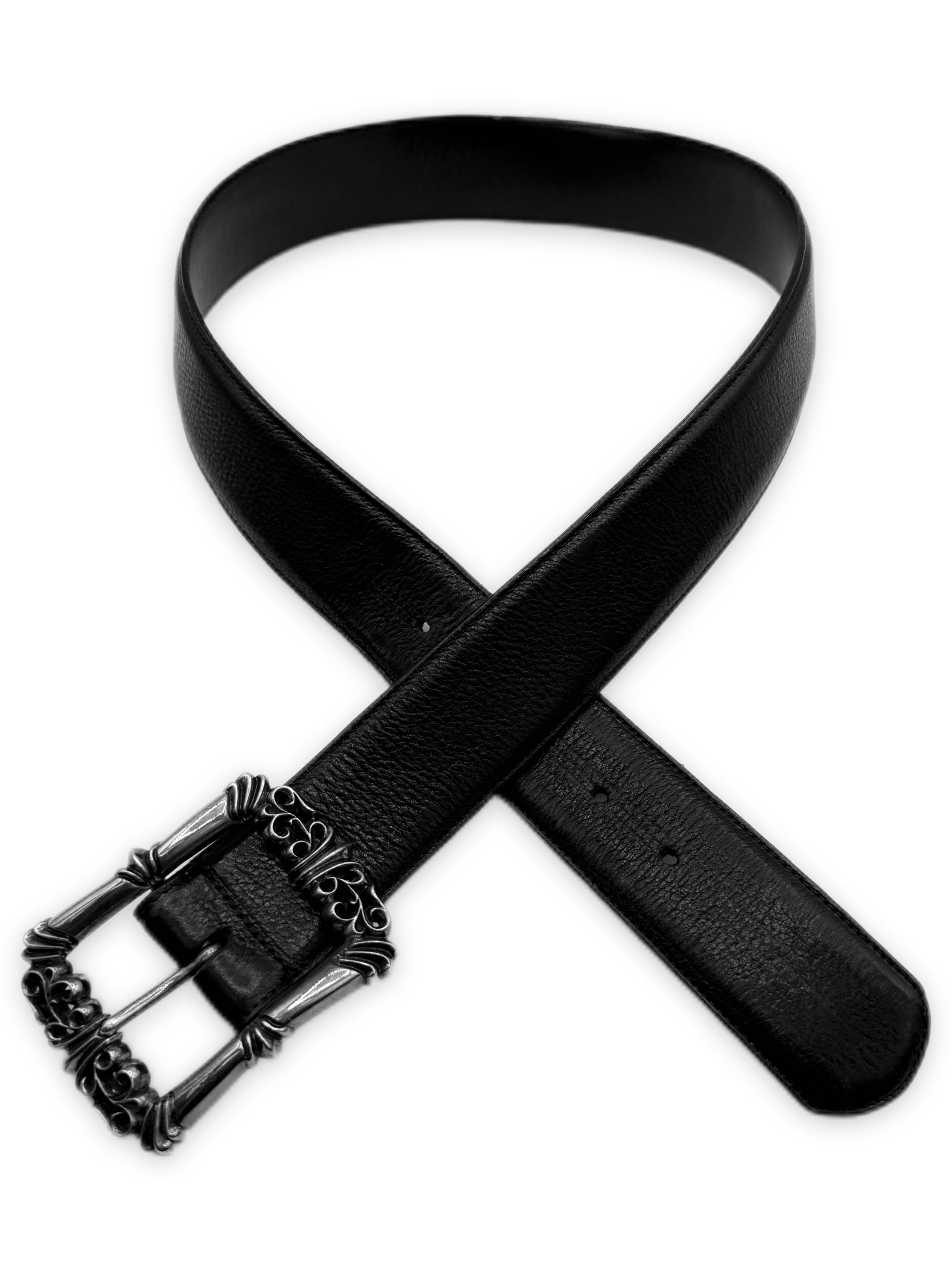Chrome Hearts Filigree Buckle .925 Silver Black Leather Belt