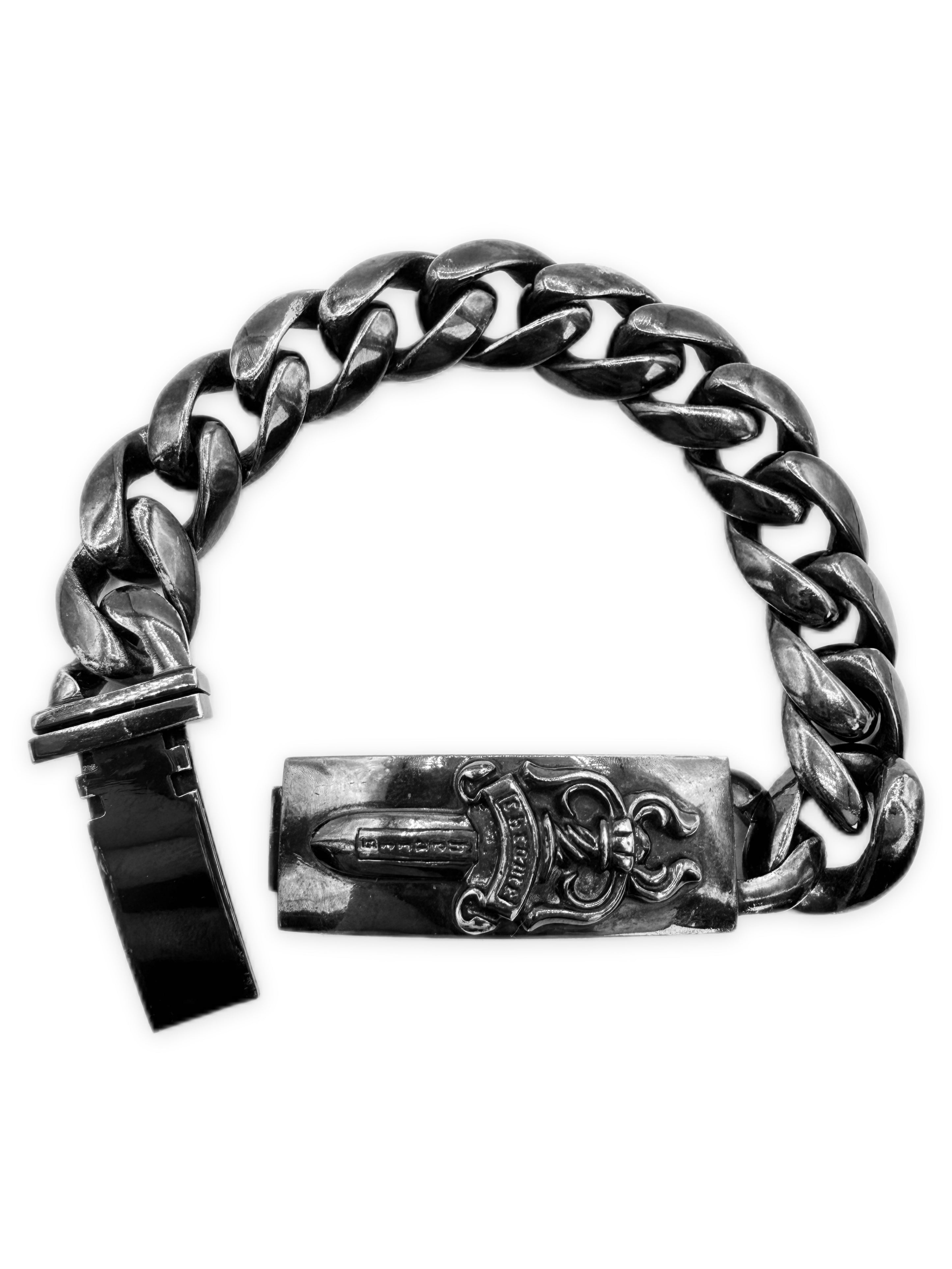 Chrome Hearts Black Rhodium Dagger ID Cuban Link 8.5 inch Bracelet