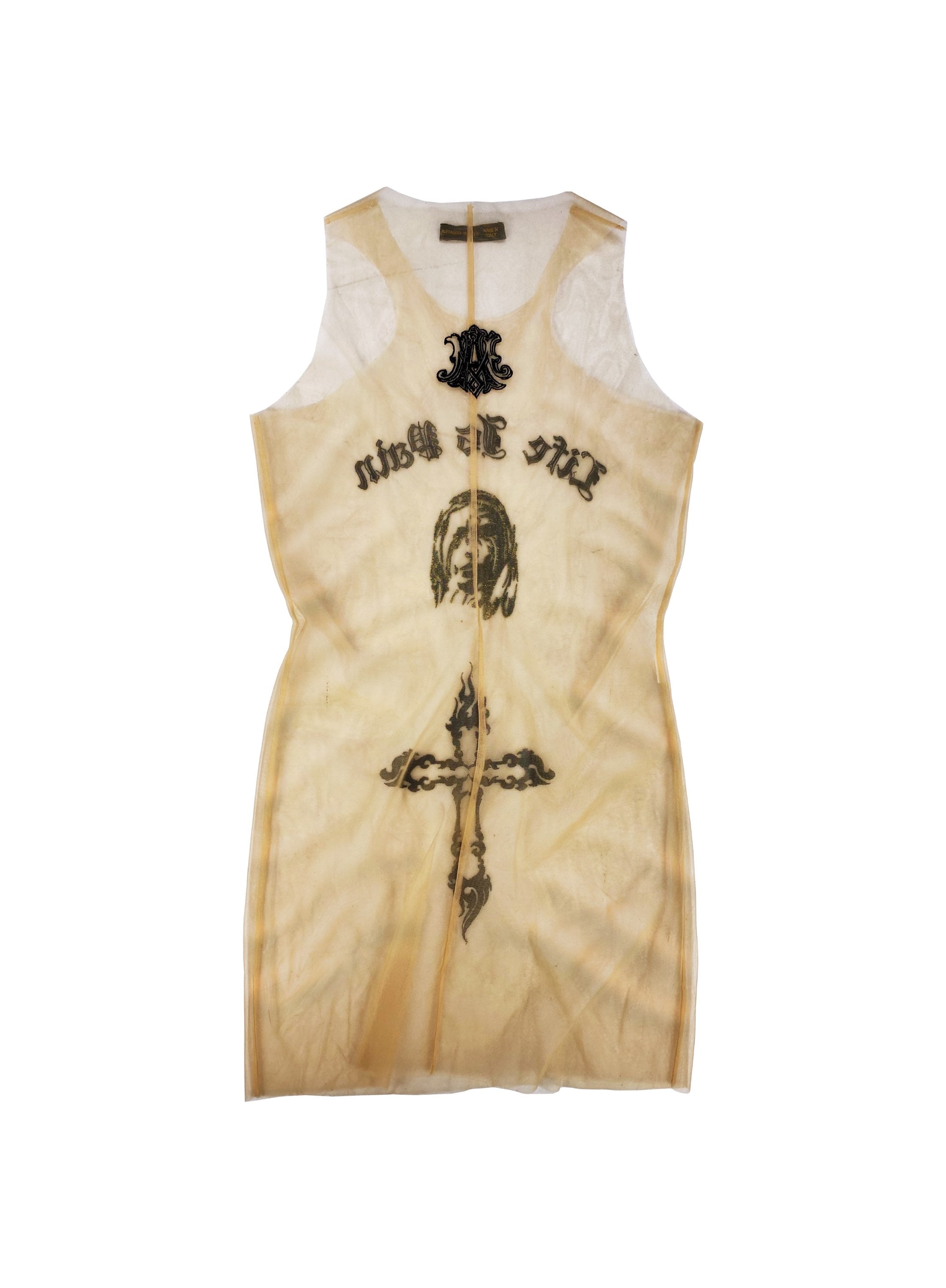 AW96 Alexander McQueen ‘Life is Pain’ Mesh Sheer Tank-Top