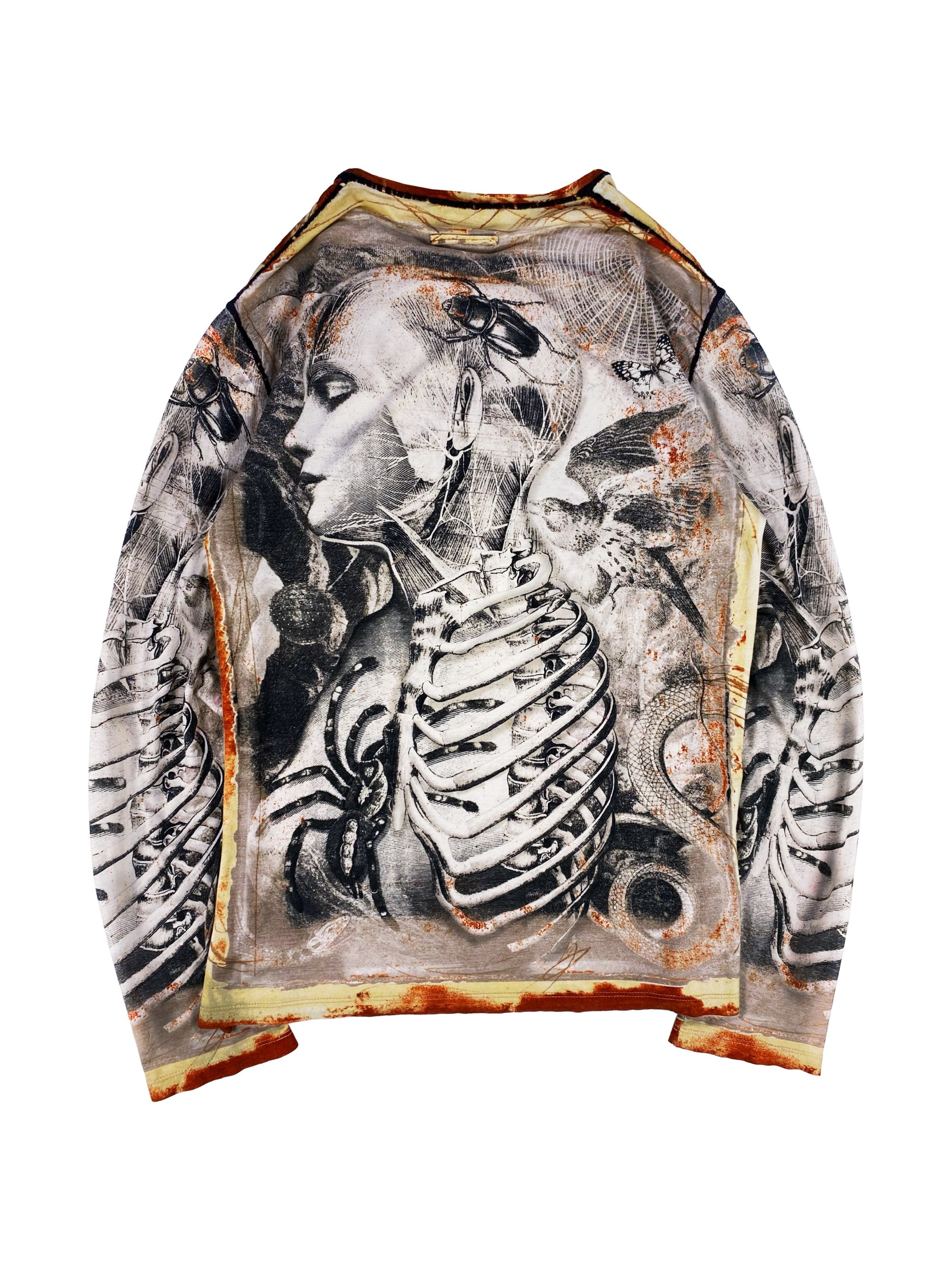 90s Jean Paul Gaultier ‘Skeleton’ Gothic Mesh Longsleeve Shirt