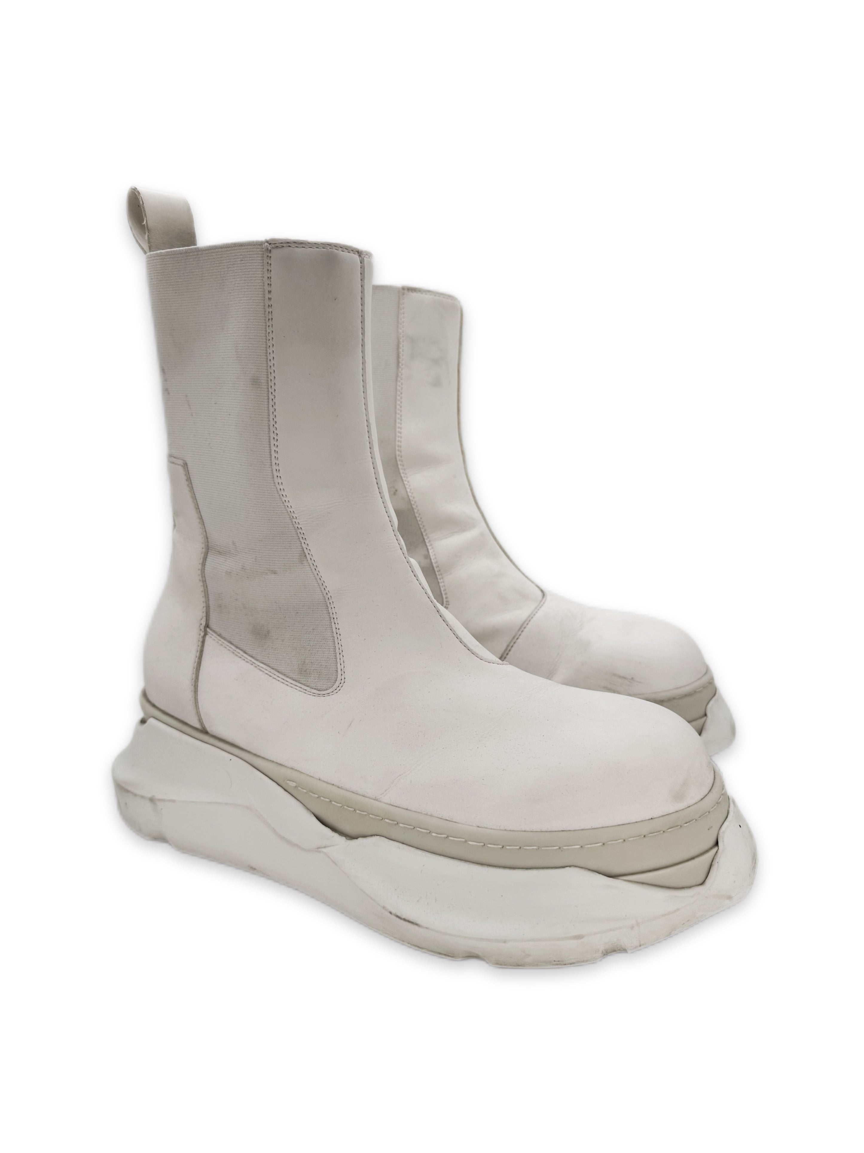 Rick Owens Beatle Bozo Abstract White Leather Boots
