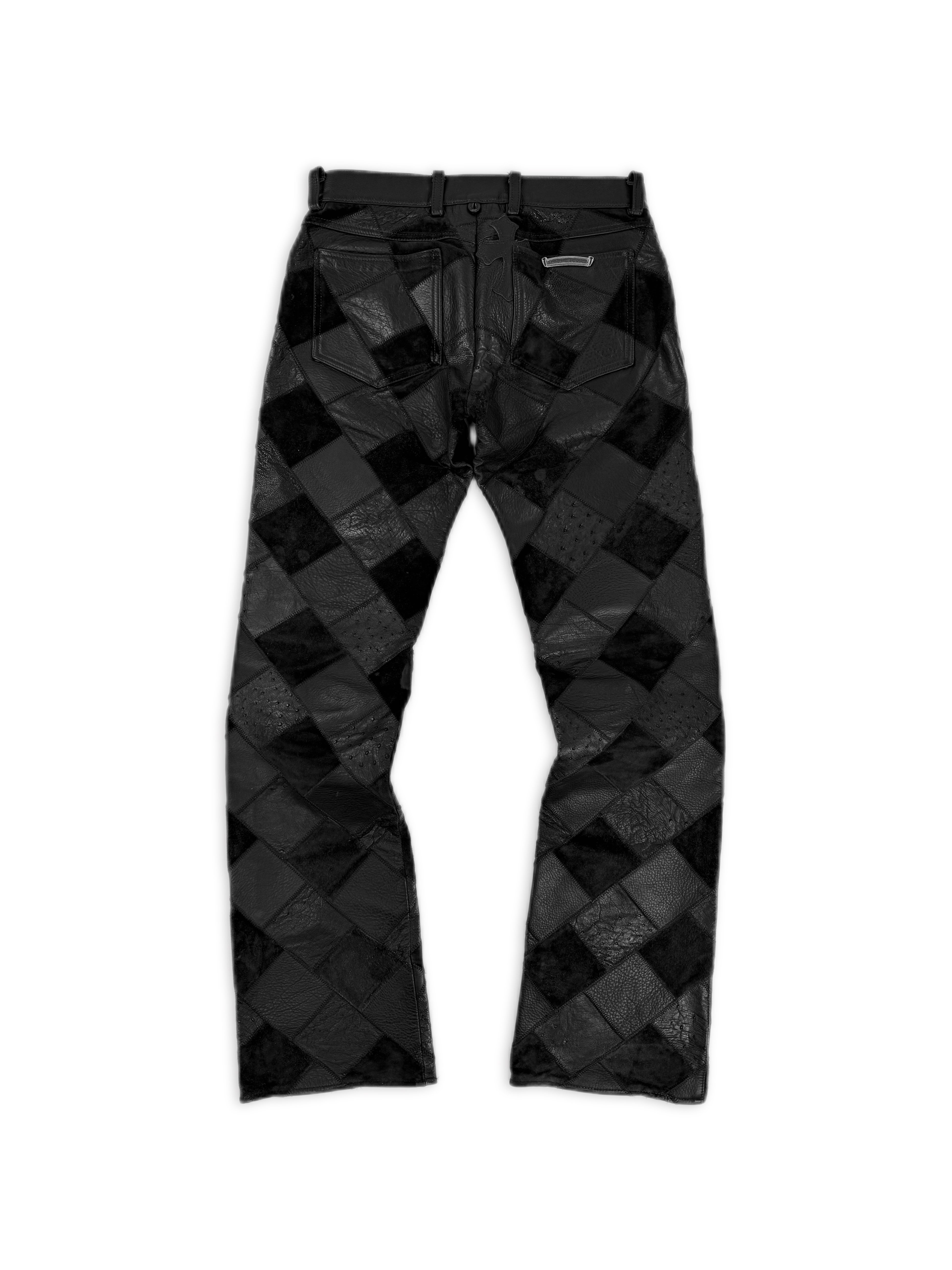 Chrome Hearts 1/1 Ostrich Leather Cross Patch .925 Silver Checkered Pants