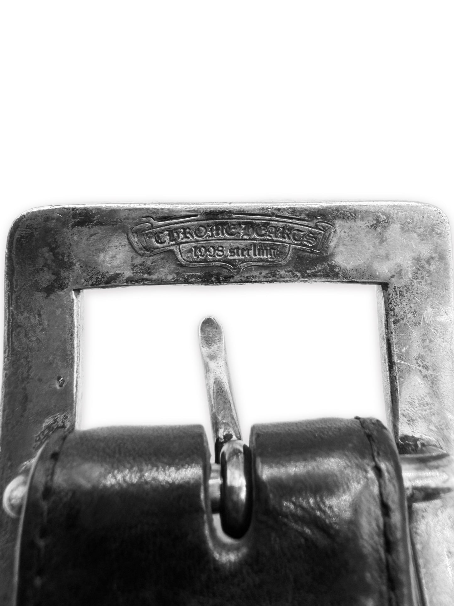 Chrome Hearts OTJ Square Buckle Silver 3 Piece Black Leather Belt